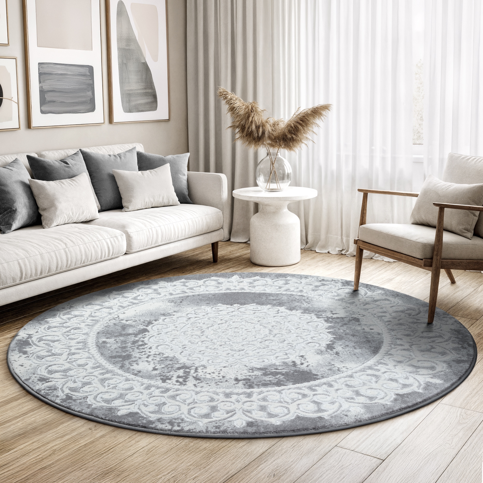 Sanat Teppich "Harmony 3205, auch als Läufer und rund" rund 12 mm Höhe Wohnzimmer, Kurzflor, modern, Orient Optik, Schlafzimmer