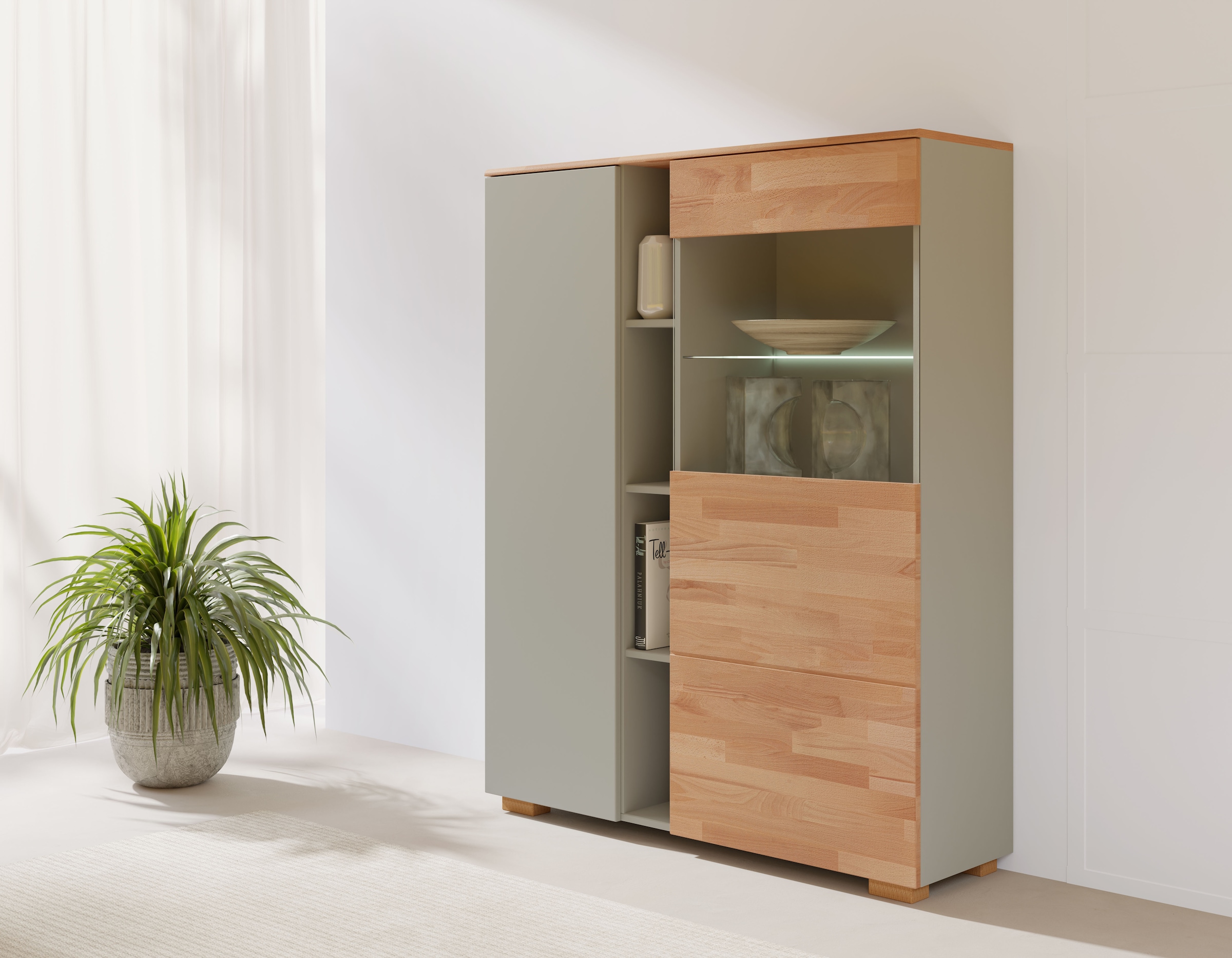 Home affaire Highboard »Citra teilmassiv«, Höhe 145cm, moderne grifflose Optik mit push to open Funktion