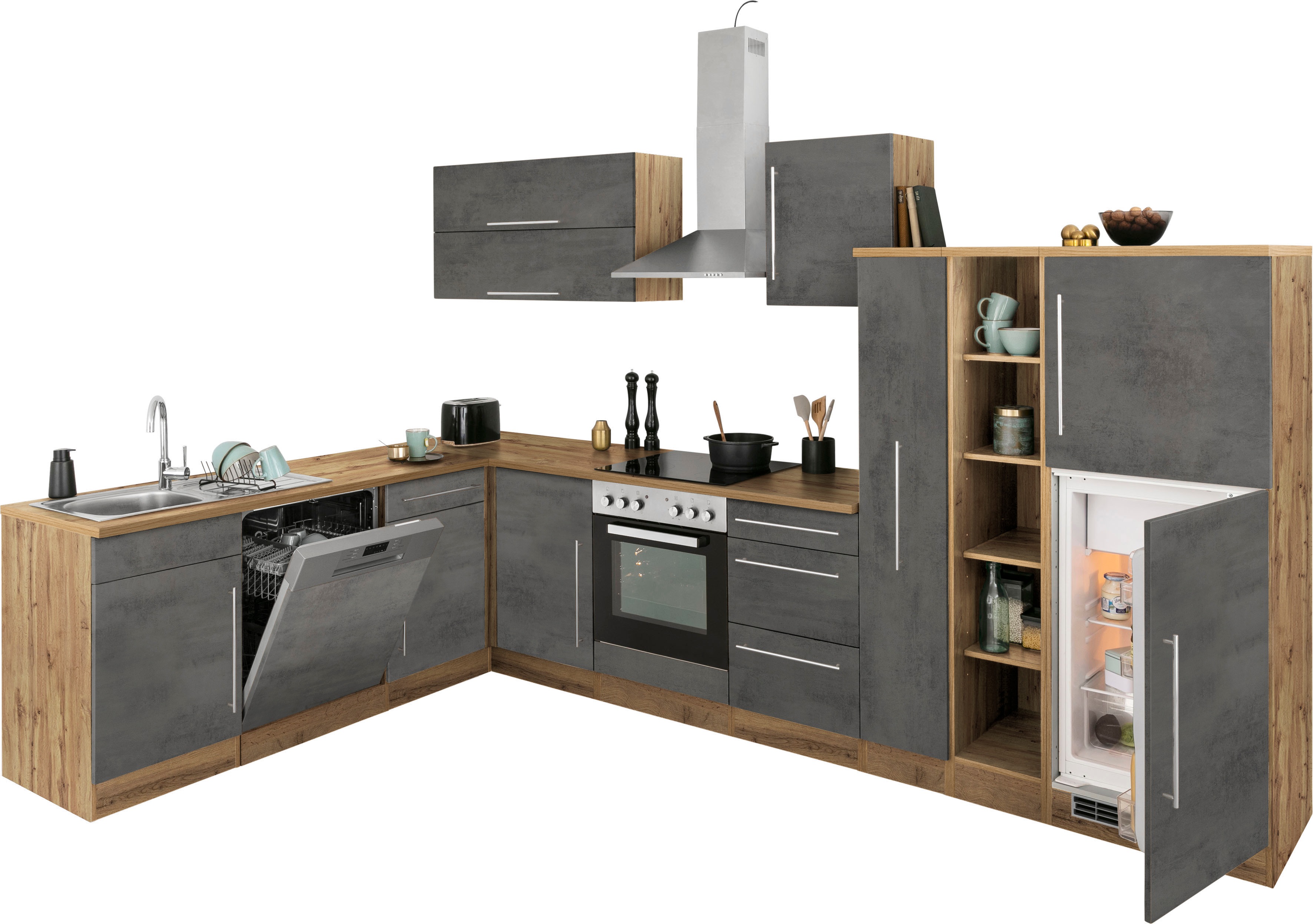 Thumbnail - KOCHSTATION Winkelküche "KS-Samos", Stellbreite 340/120 cm, wahlweise mit E-Geräten, mit Arbeitsplatte