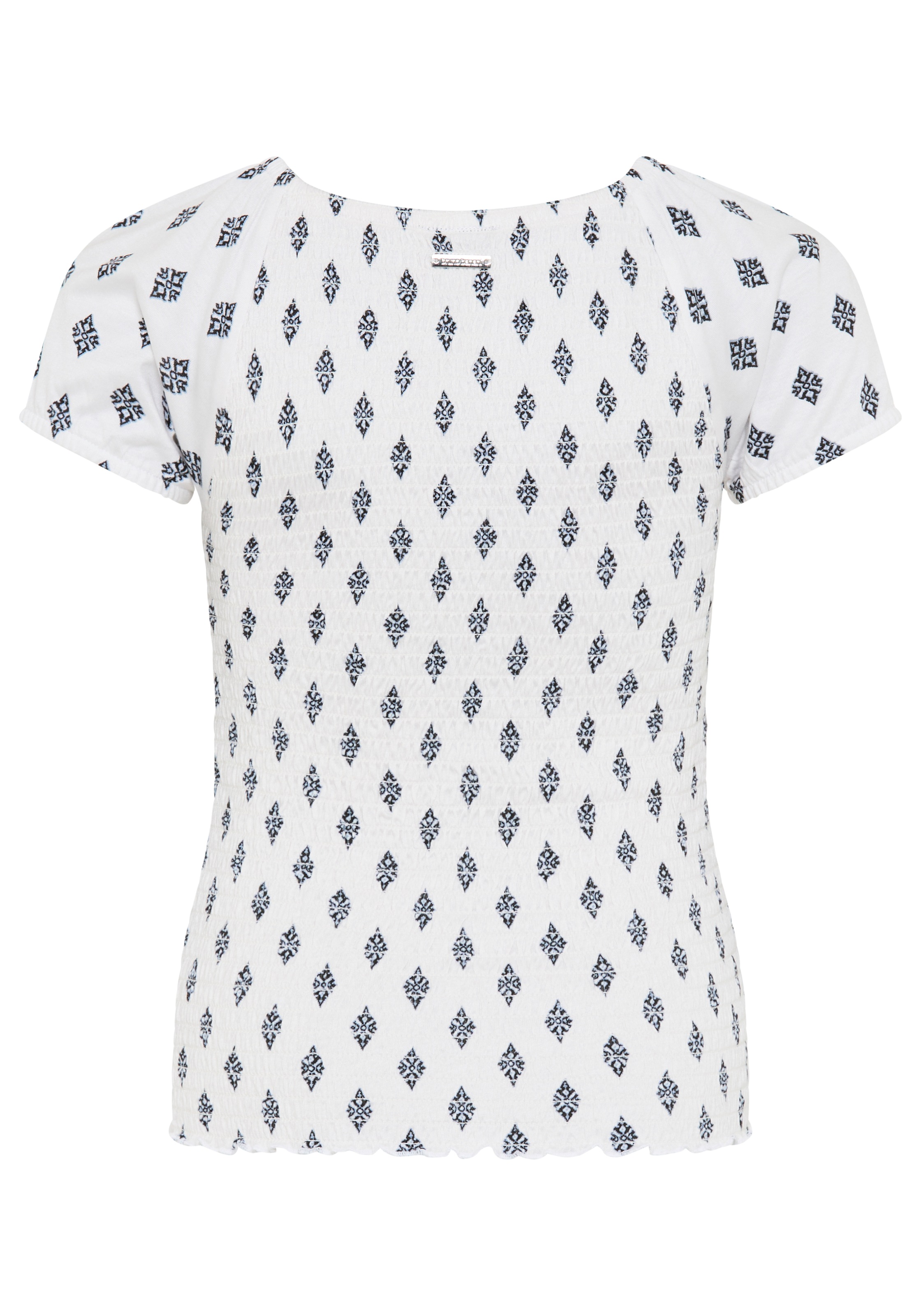 Bruno Banani T-Shirt »Viskose-Allover gemustertes Shirt, Smoke Carmenshirt für Mädchen« modischer Stil, Kurzarm, mit Carmenausschnitt, Allover-Druck