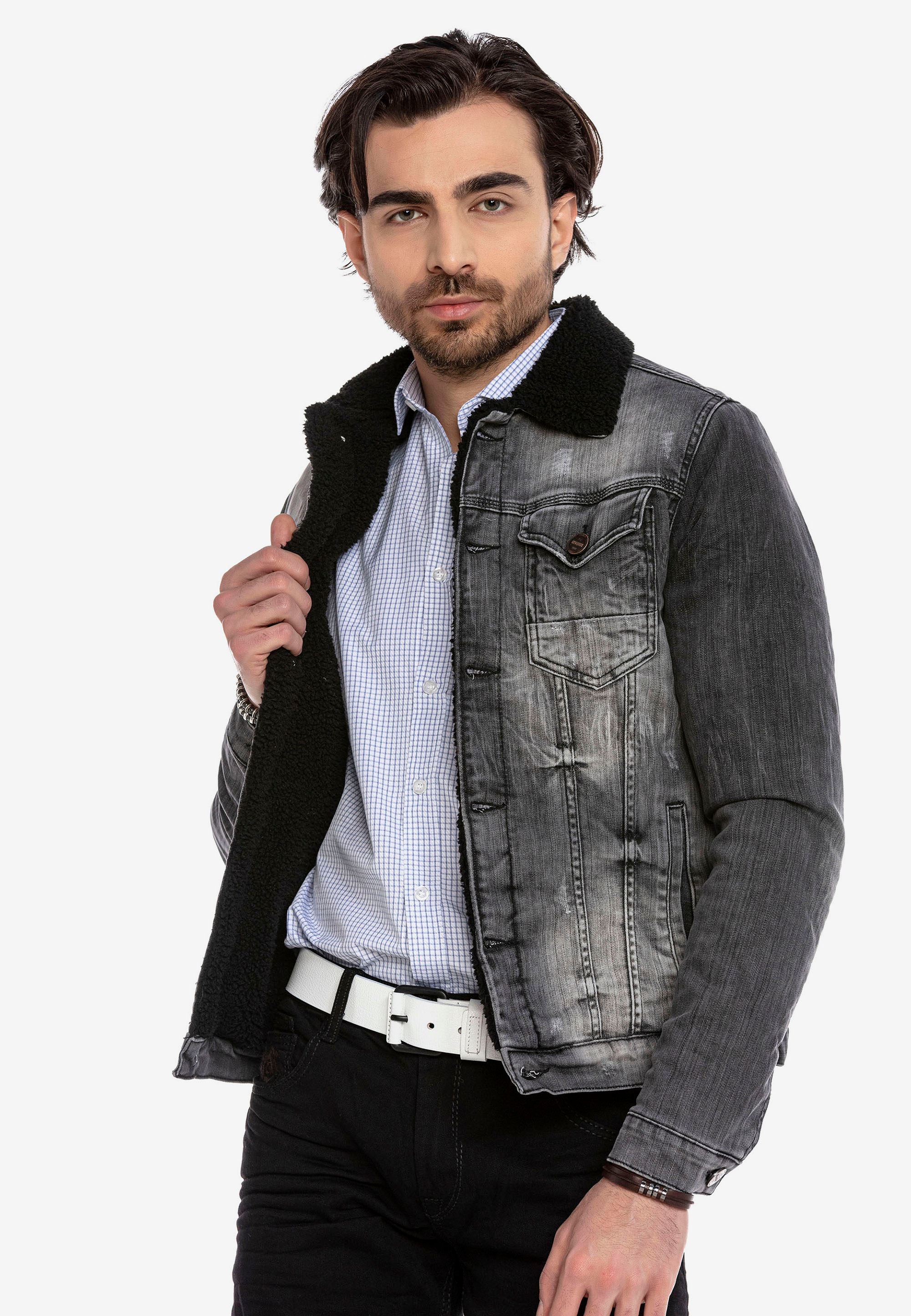 Cipo & Baxx Jeansjacke, mit Fellkragen