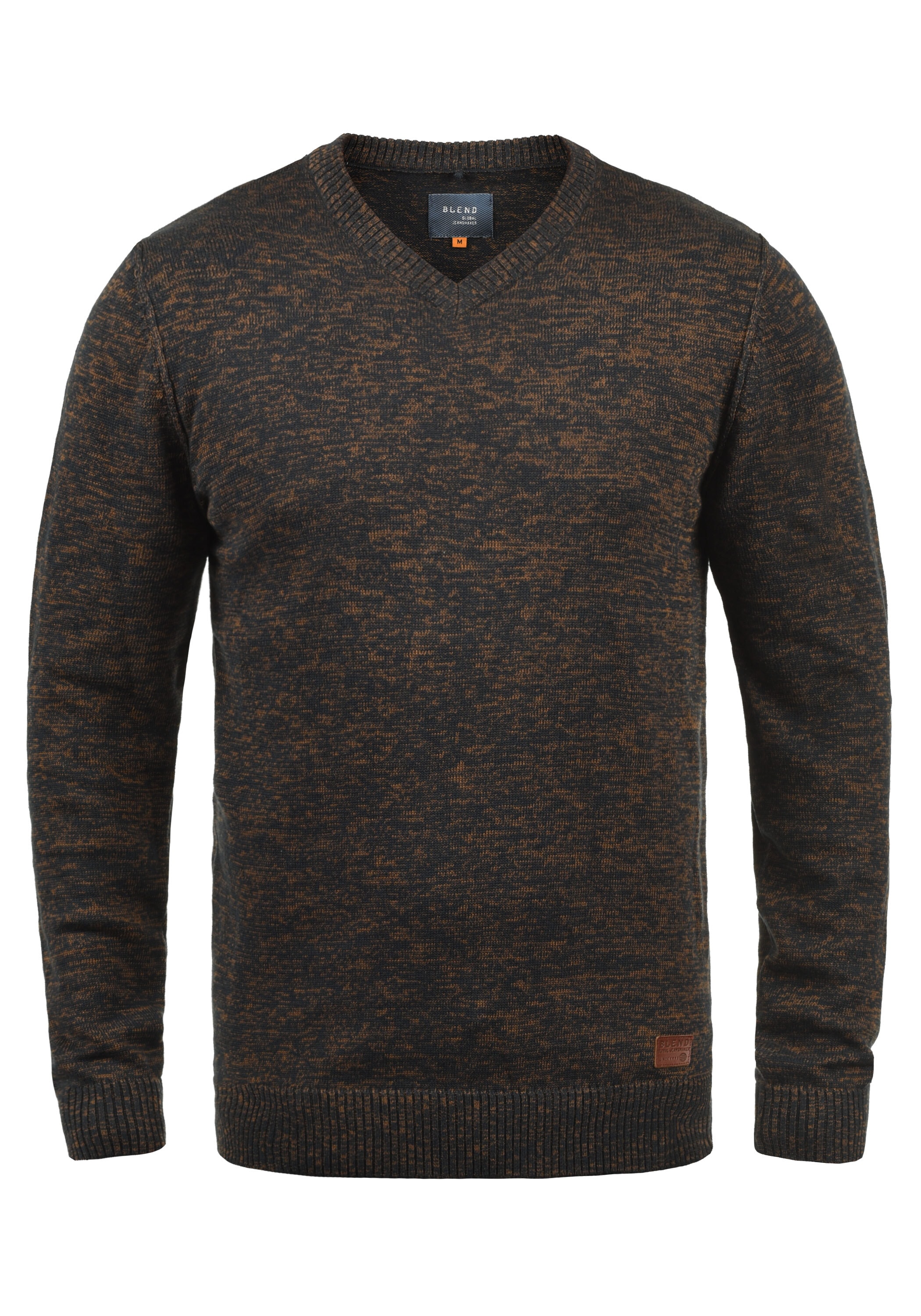 Strickpullover BLEND "BHDansel", Herren, Gr. M, burned orange, Feinstrick, 50% Baumwolle, 50% Polyacryl, meliert, regular fit, V-Ausschnitt, eingesetzt, Pullover Strickpullover, Feinstrickpullover mit V-Ausschnitt