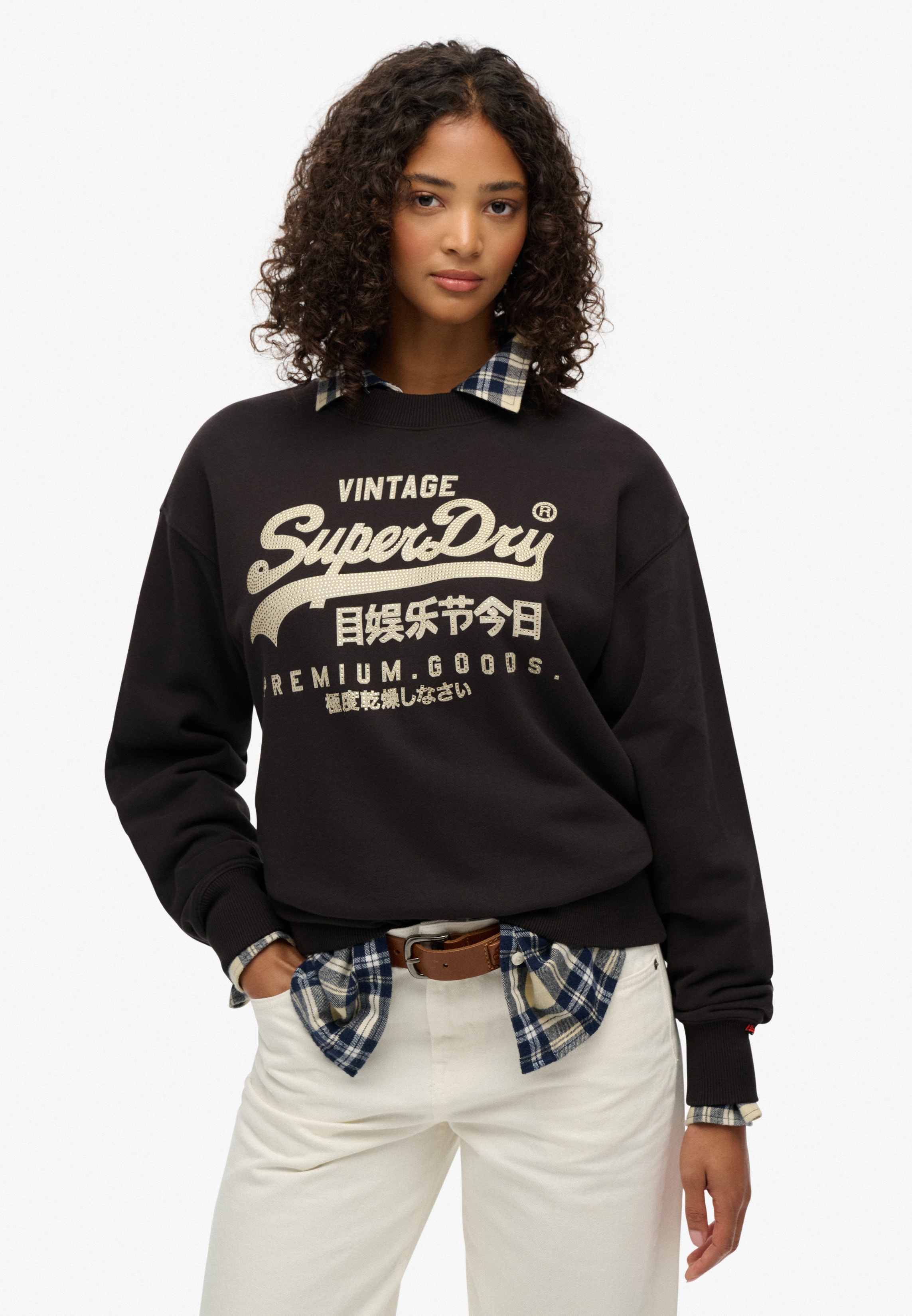 Superdry Sweatshirt "EMBELLISHED VL LOOSE CREW", aus Seide, Relaxed Fit, mit Rundhalsausschnitt, hüftlange Schnittform