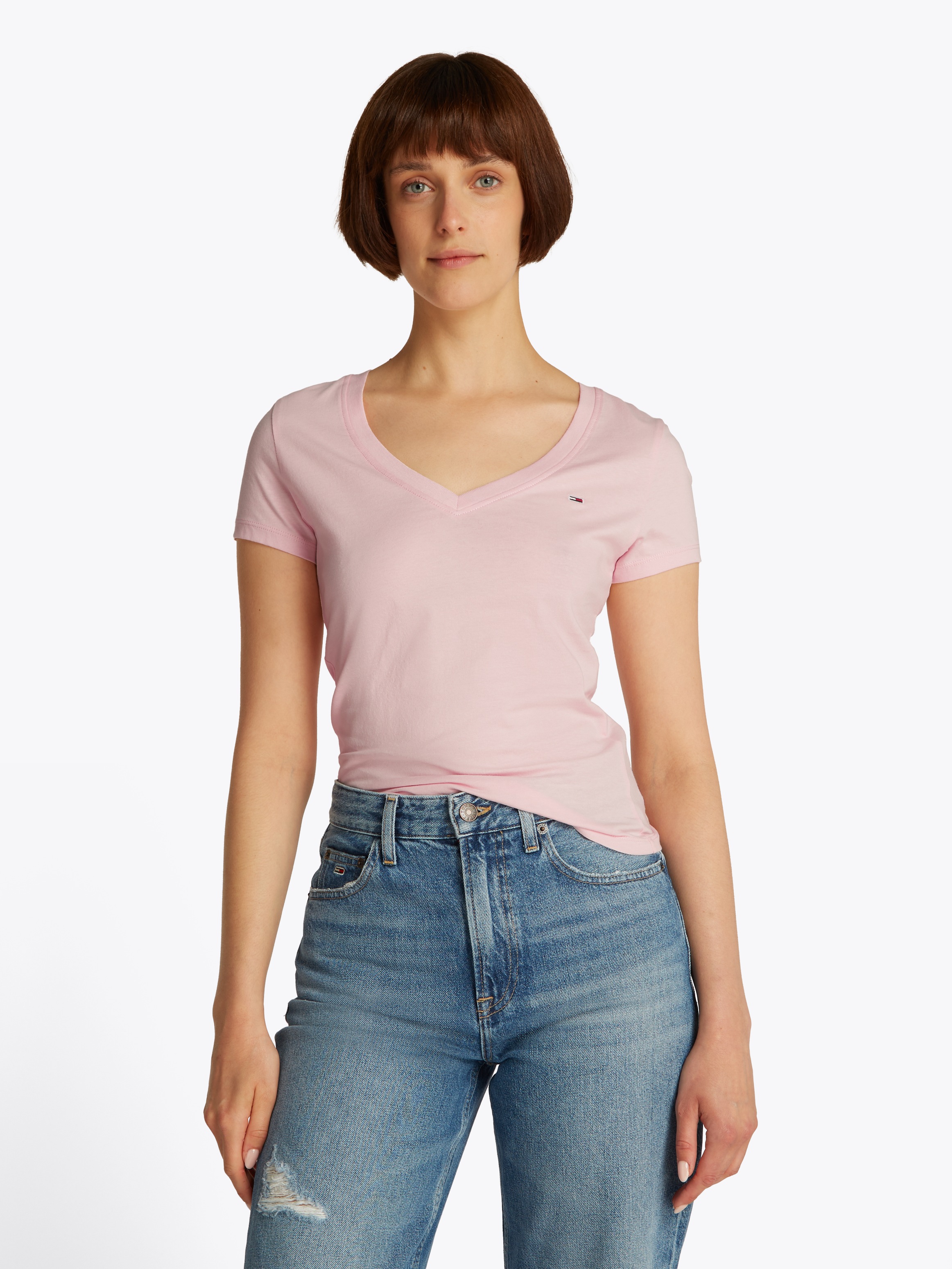 Tommy Jeans Kurzarmshirt "TJW SLIM V-NECK TEE" mit Logo-Stickerei günstig online kaufen