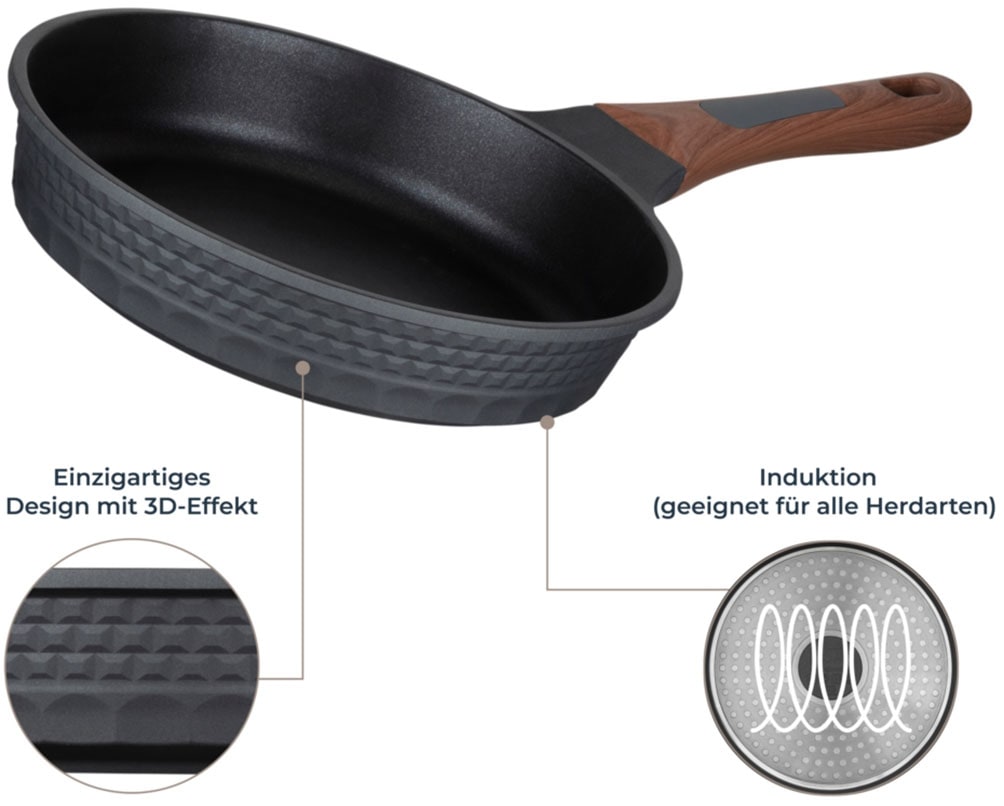 RESTO Kitchenware Pfannen-Set »Capella, antihaftbeschichtet und spülmaschinenfest«, Aluminiumguss, (Set, 3 tlg., 1x Bratpfanne Ø 24, 1x Bratpfanne Ø 26, 1x Pfannkuchenpfanne Ø 24), für alle Herdarten geeignet, auch Induktion