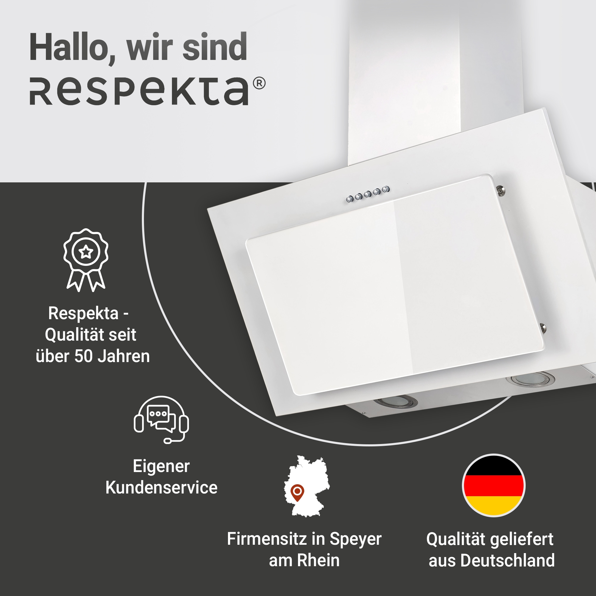 RESPEKTA Kopffreihaube »CH 33060« 60 cm, 3 Leistungsstufen, LED-Beleuchtung, Ab- und Umluftfähig