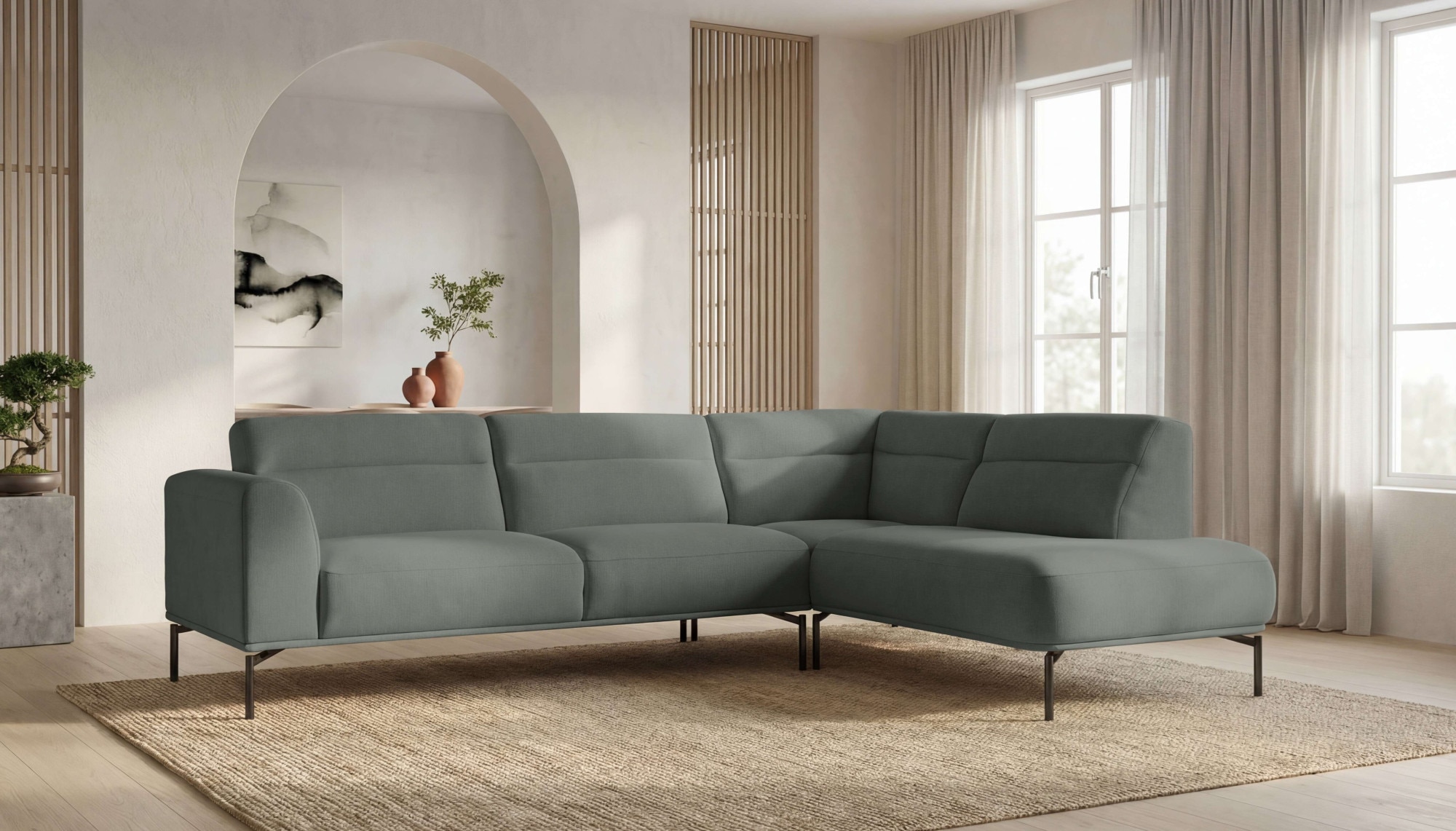 OTTO home Ecksofa "Nennor, weiches Chenille" Breite 278 cm, Wellenunterfederung, schwarze Metallfüße
