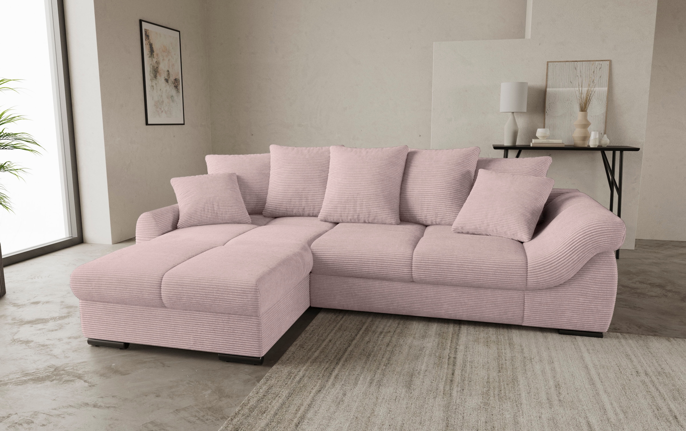 Mr. Couch Ecksofa »Livorno DuraFlex L-Form«, inkl. Hochschläfer-Bettauszug, XL-Bettkasten weiß beschichtet