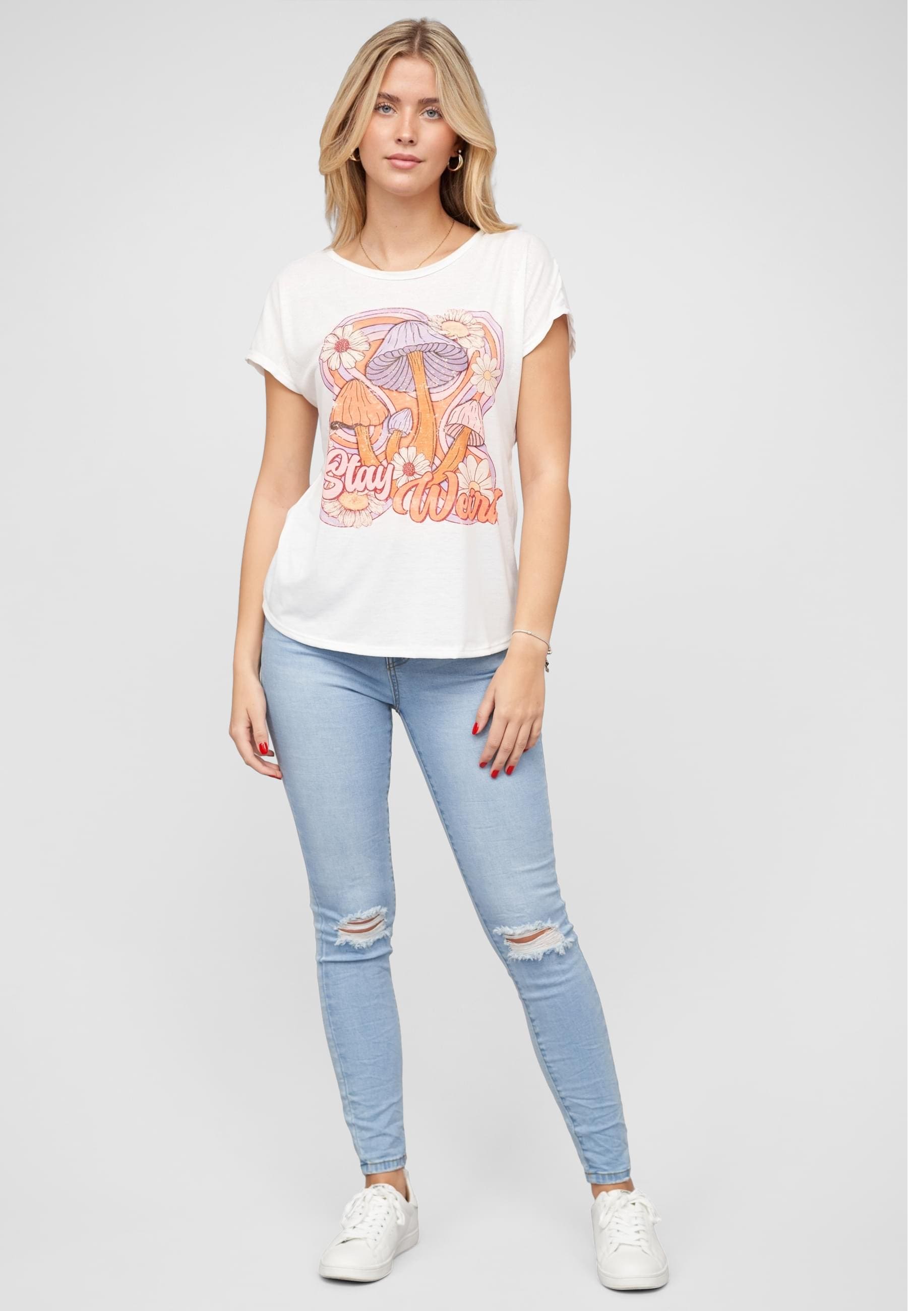 CLOUD 5IVE T-Shirt »CLOUD 5IVE Viskose T-Shirt mit Pilz Print«, (1 tlg.)