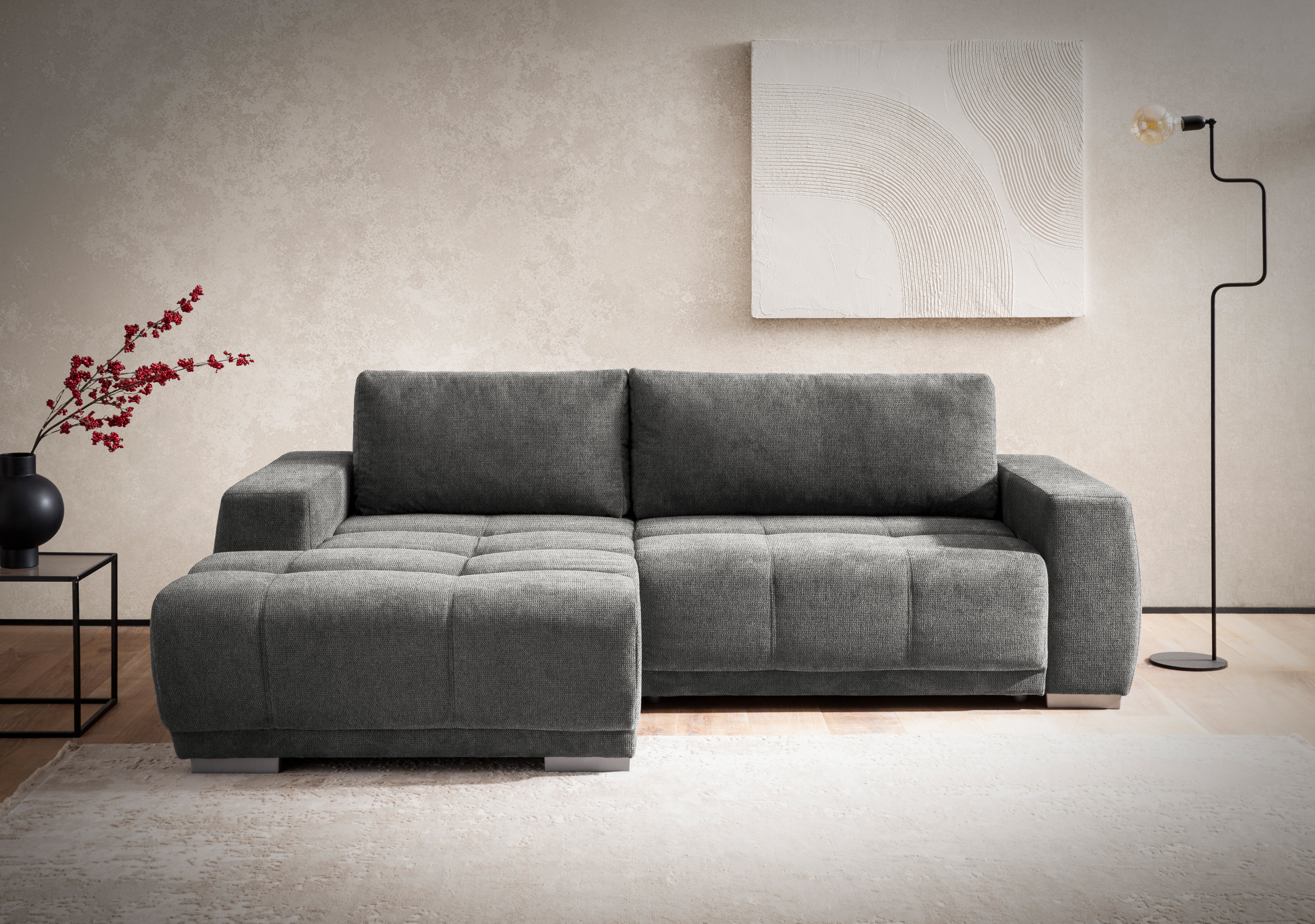 OTTO home Ecksofa "Bolero L-Form, B: 241 cm, bequeme Wellenunterfederung, wahlweise" mit Schlaffunktion und Bettkasten, Liegefläche 187x122cm, Gästebett