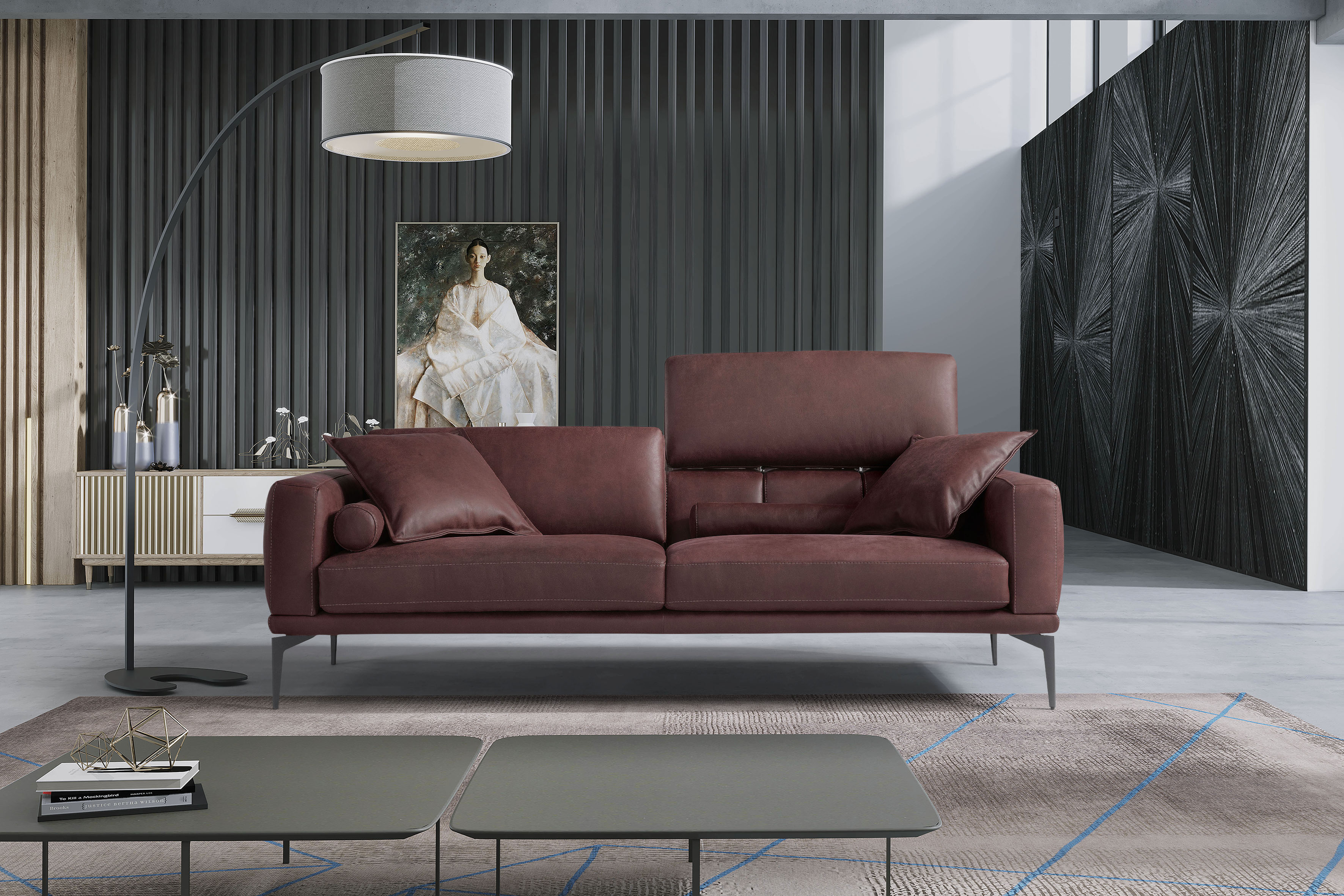 Egoitaliano 2,5-Sitzer "Masu, Designsofa mit erstklassigem Sitzkomfort, Breite 218cm" inkl. 2 Kissenrollen, Rückenelemente manuell verstellbar, Metallfüße