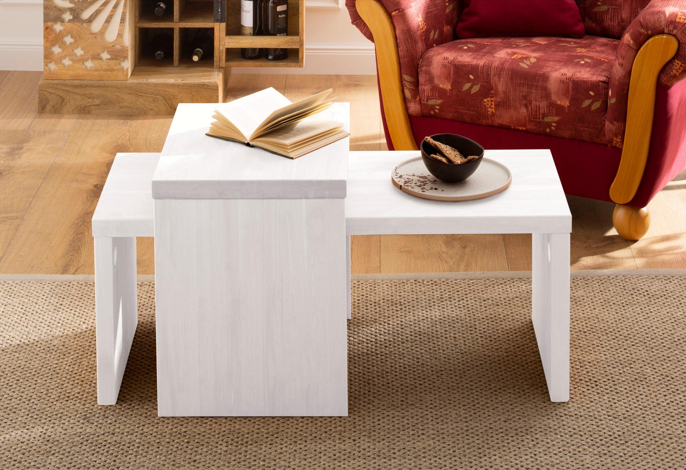 Home affaire Couchtisch "Leinz" Set, 2 tlg. aus Kiefer, Tischplatten in zwe günstig online kaufen