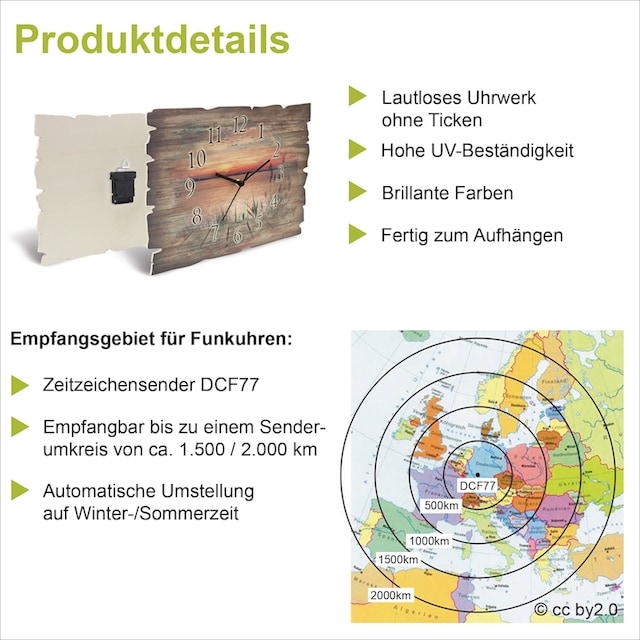 Artland Wanduhr »Holzuhr Alpines Hochland«, wahlweise mit Quarz- oder  Funkuhrwerk, lautlos ohne Tickgeräusche | BAUR