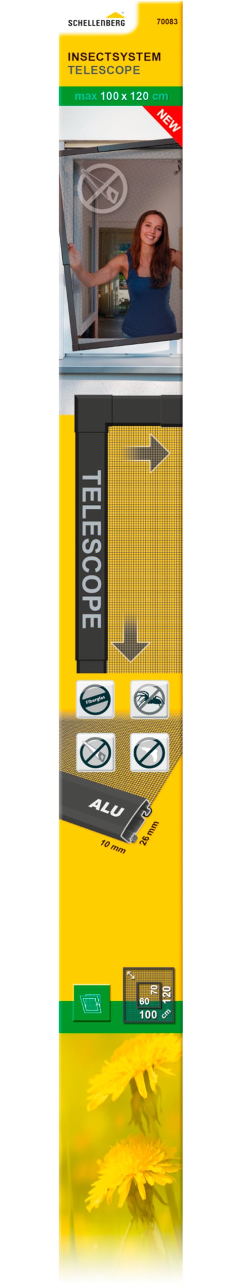 SCHELLENBERG Insektenschutz-Fensterrahmen "Telescope, ausziehbarer Insektenschutz-Rahmen", B/H: 100cm x 120cm, 1er Pack, grau, Insektenschutzgitter,