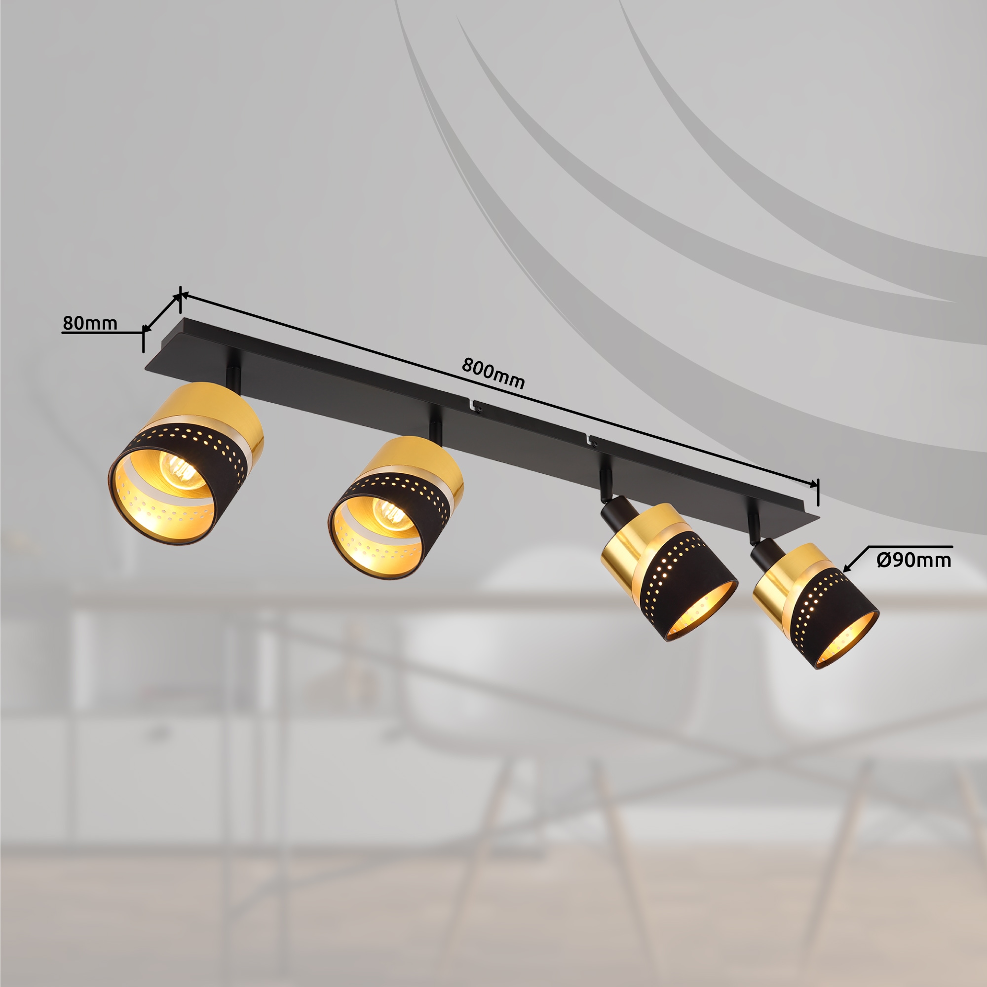 GLOBO LIGHTING Deckenstrahler »OR«, Leuchtmittel E14 | ohne Leuchtmittel, Deckenspot/schwarz/goldfarben/Flur/Wohnzimmer/Schlafzimmer