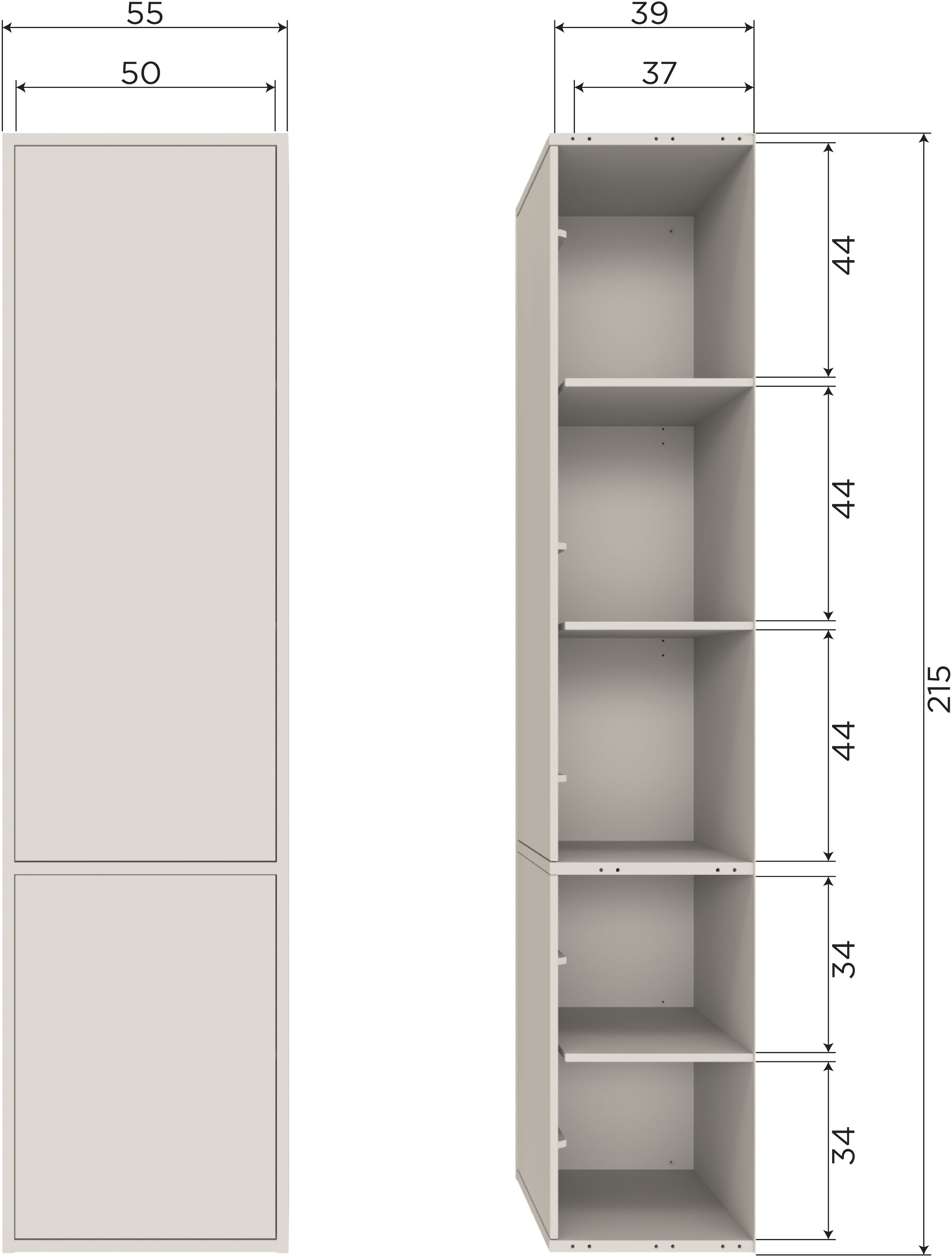 WOOOD Mehrzweckschrank »Meggy Kiefernholz Druckmechanismus, sichtbare Maserung 55x40x215 cm« Tragkraft 10 kg pro Boden, Tür beidseitig montierbar
