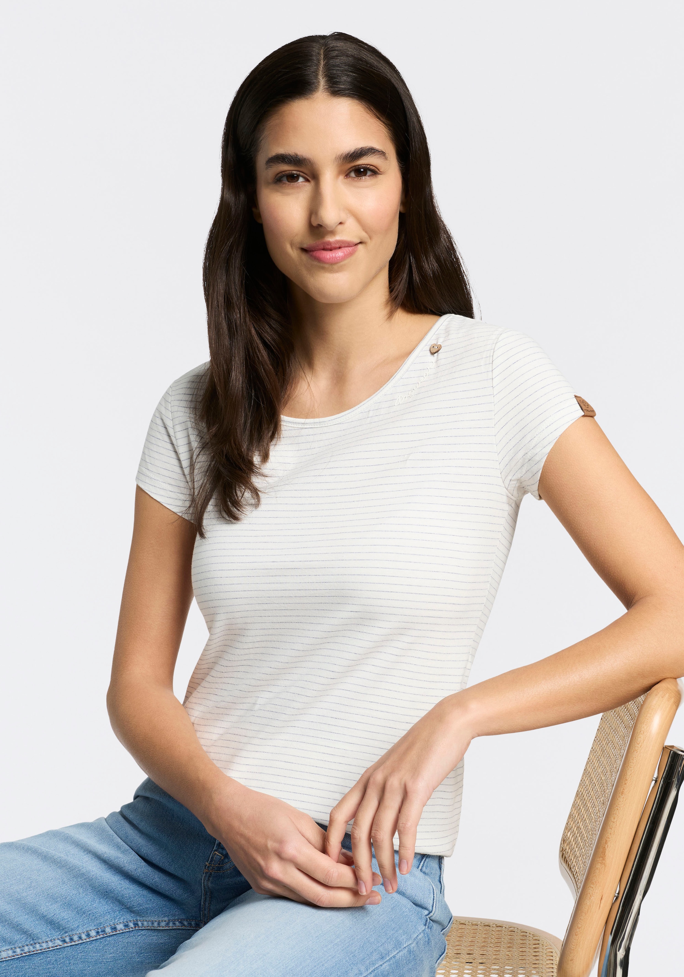 Ragwear Kurzarmshirt "MINT STRIPES O" mit Logoschriftzug und Zierknopf in H günstig online kaufen