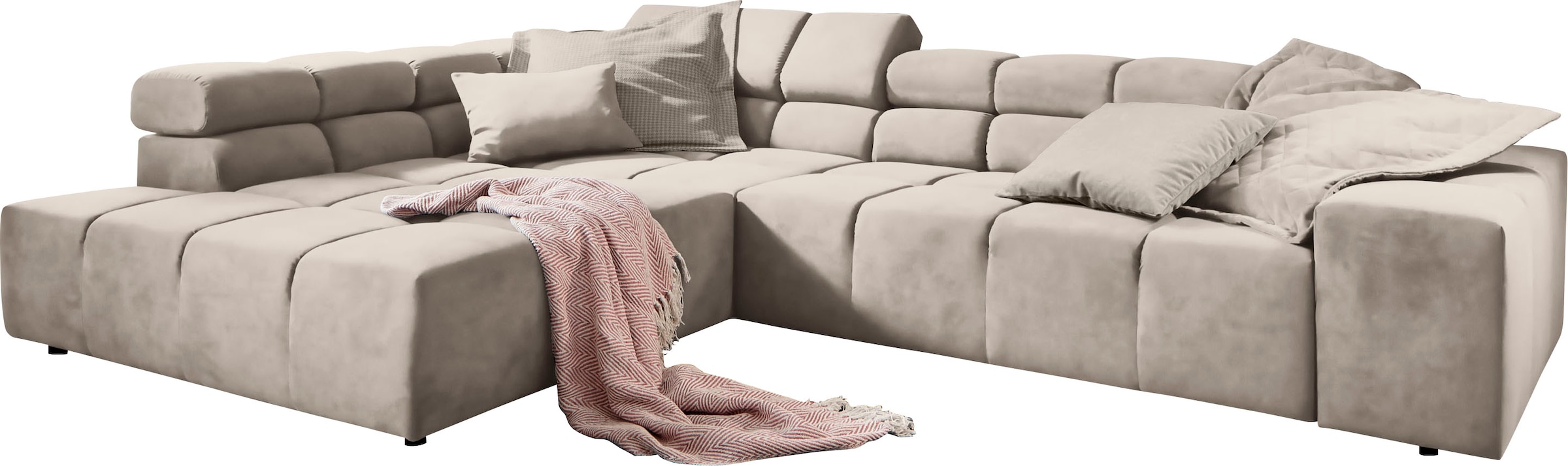 INOSIGN Ecksofa »Ancona incl. Kopfteilverstellung, Zierkissen Breite 319cm, L-Form«, wahlweise motorische Sitztiefenverstellung, auch in Cord + Easy Care