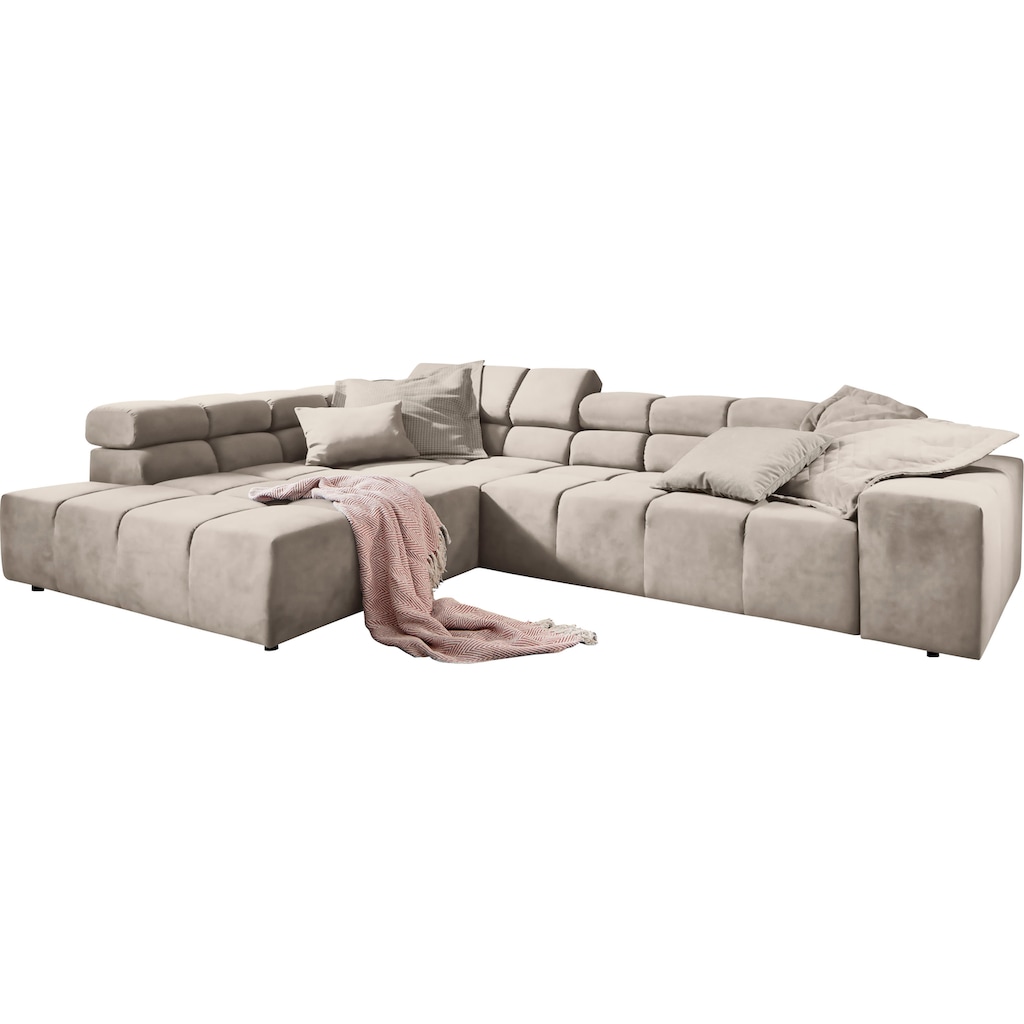 INOSIGN Ecksofa »Ancona incl. Kopfteilverstellung, Zierkissen Breite 319cm, L-Form«