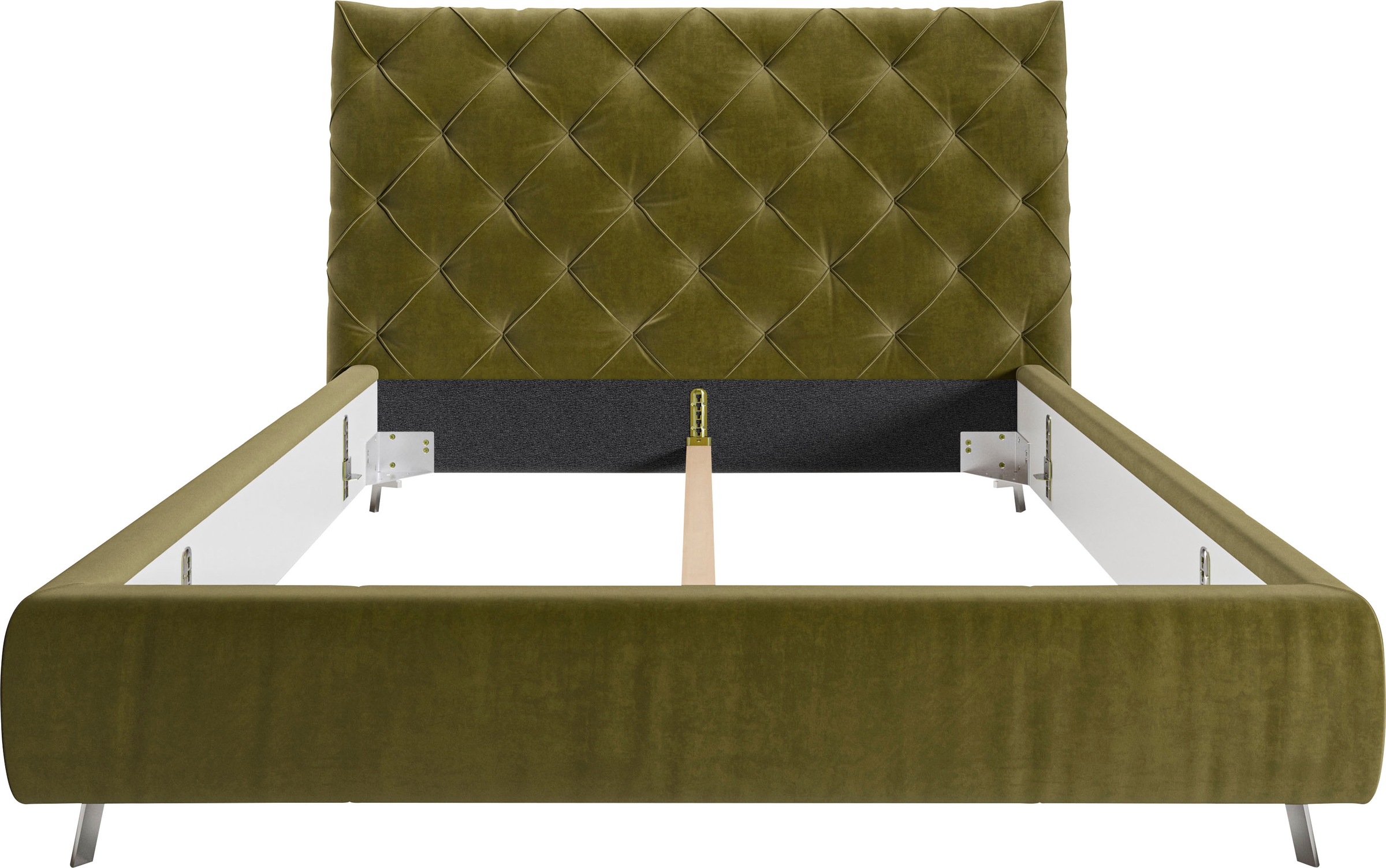 Polsterbett HOME AFFAIRE "Elloree, in 4 Breiten, hinten mit Originalstoff bezogen, auch in Leder", grün (oliv), B:236cm H:143cm L:254cm, 100% Polyester, Betten, Polsterbett ohne Bettkasten Polsterbett, Kopfteilhöhe 143cm, belastbar bis 280 kg, auch in Übe 3