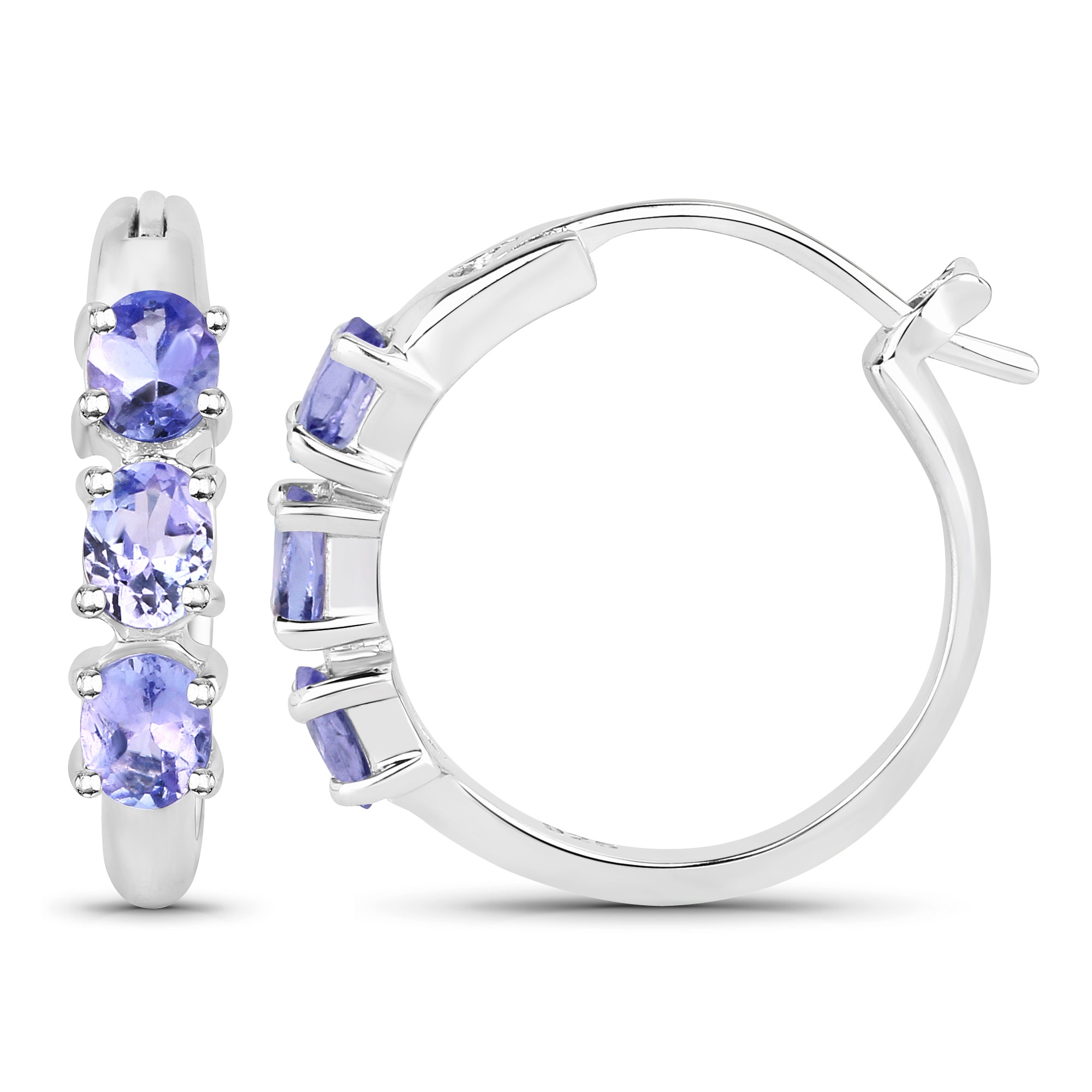 Paar Creolen VIRA JEWELS "Silber 925 rhodiniert mit 6 natürlichen violetten Tansaniten", weiß (weiß, violett), Ohrringe, Damen, one-size, 1,02, Silber 925 (Sterlingsilber) 2