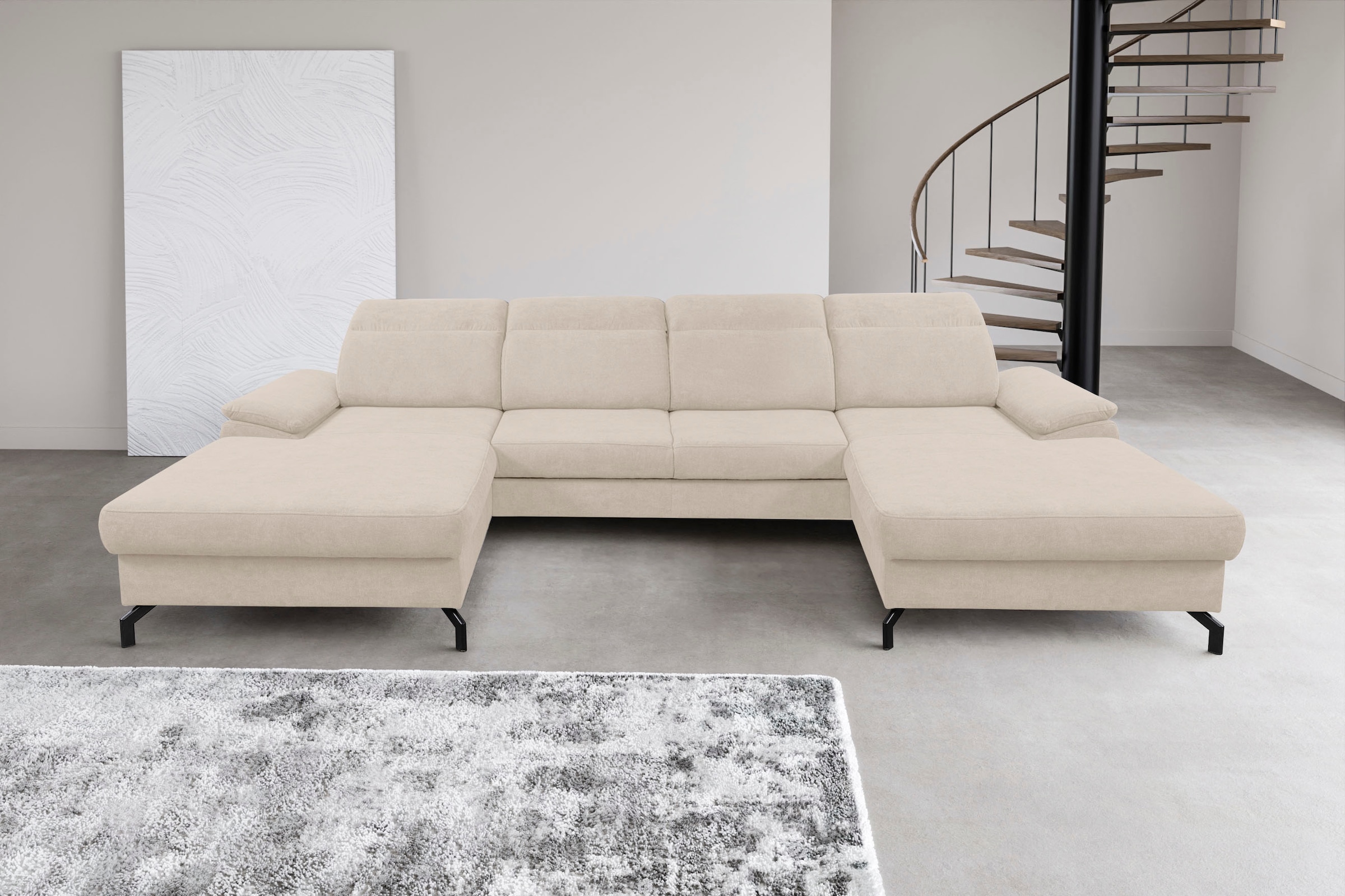 WERK2 Wohnlandschaft "Slavio U-Form", Modernes U-Sofa mit Schlaffunktion, B günstig online kaufen