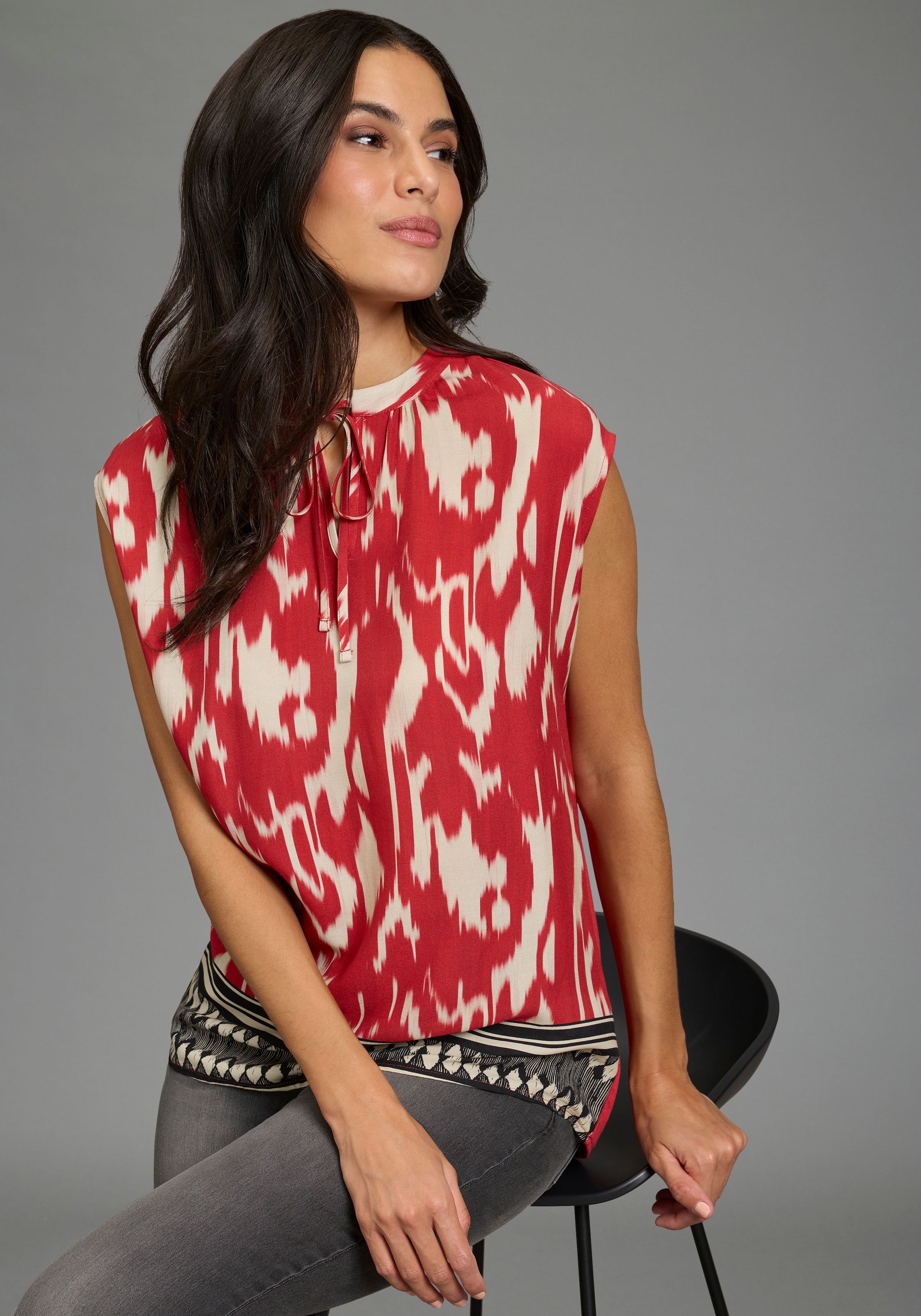 Laura Scott Shirtbluse gemustert mit Bordüren-Print, Kurzarm, aus Viskose günstig online kaufen