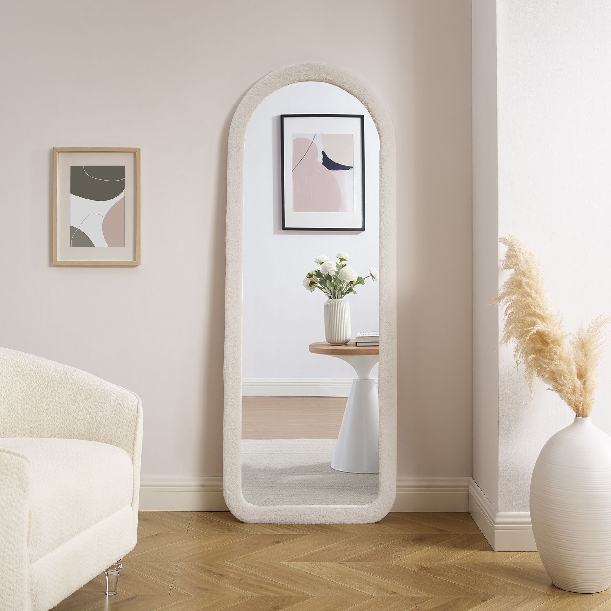 SALESFEVER Ganzkörperspiegel "Bristol Spiegel, 160 cm hoch", B/H/T: 60cm x 160cm x 3cm,mit abgerundetem Rahmen, beige, Flur, Spiegel, Einzigartiger,