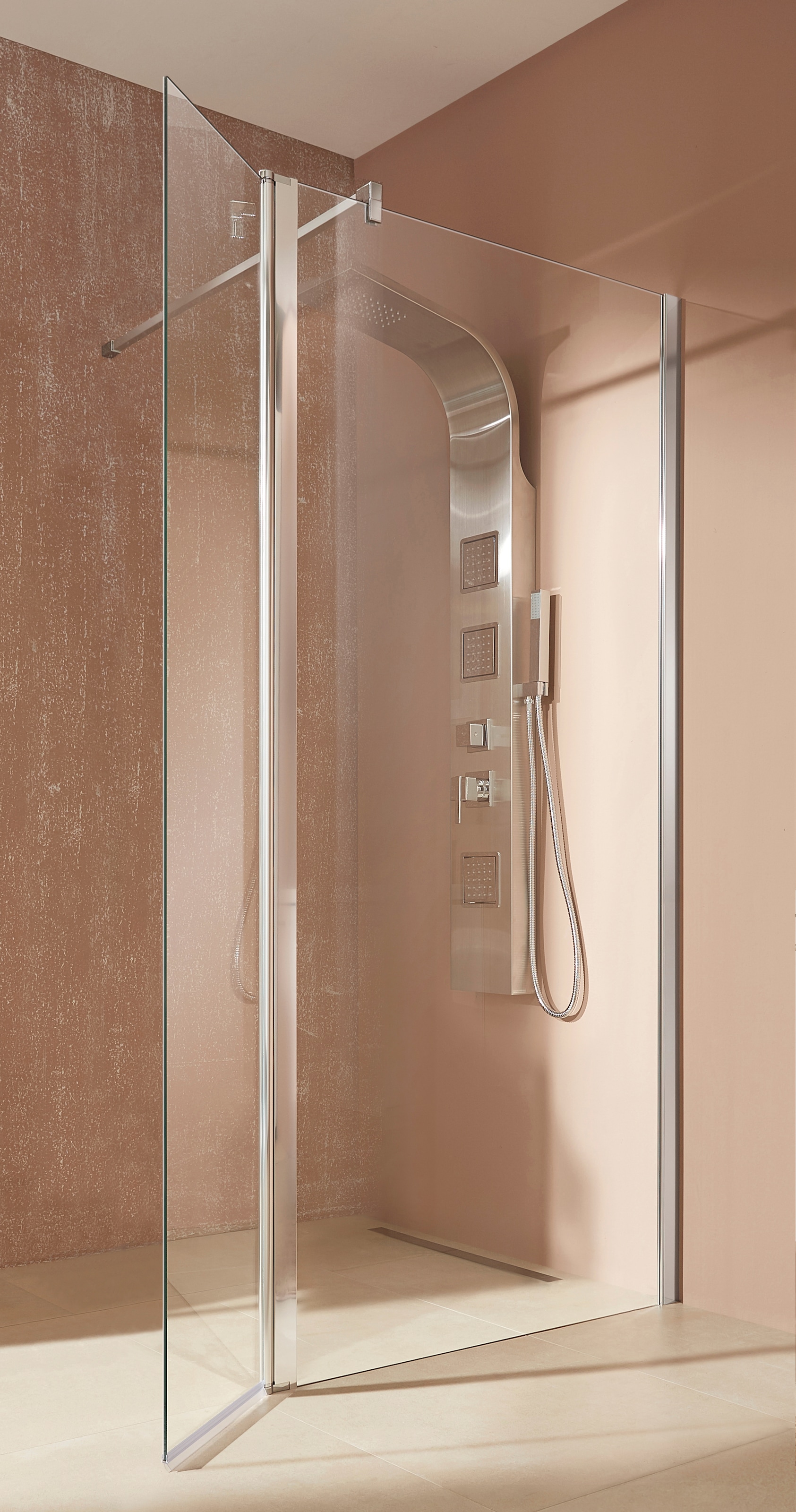 Walk-in-Dusche WELLTIME, B:90cm H:190cm, grau, Duschwände, "Mailand", in 3 verschiedenen Breiten (90,100, 120cm), 6mm Sicherheitsglas