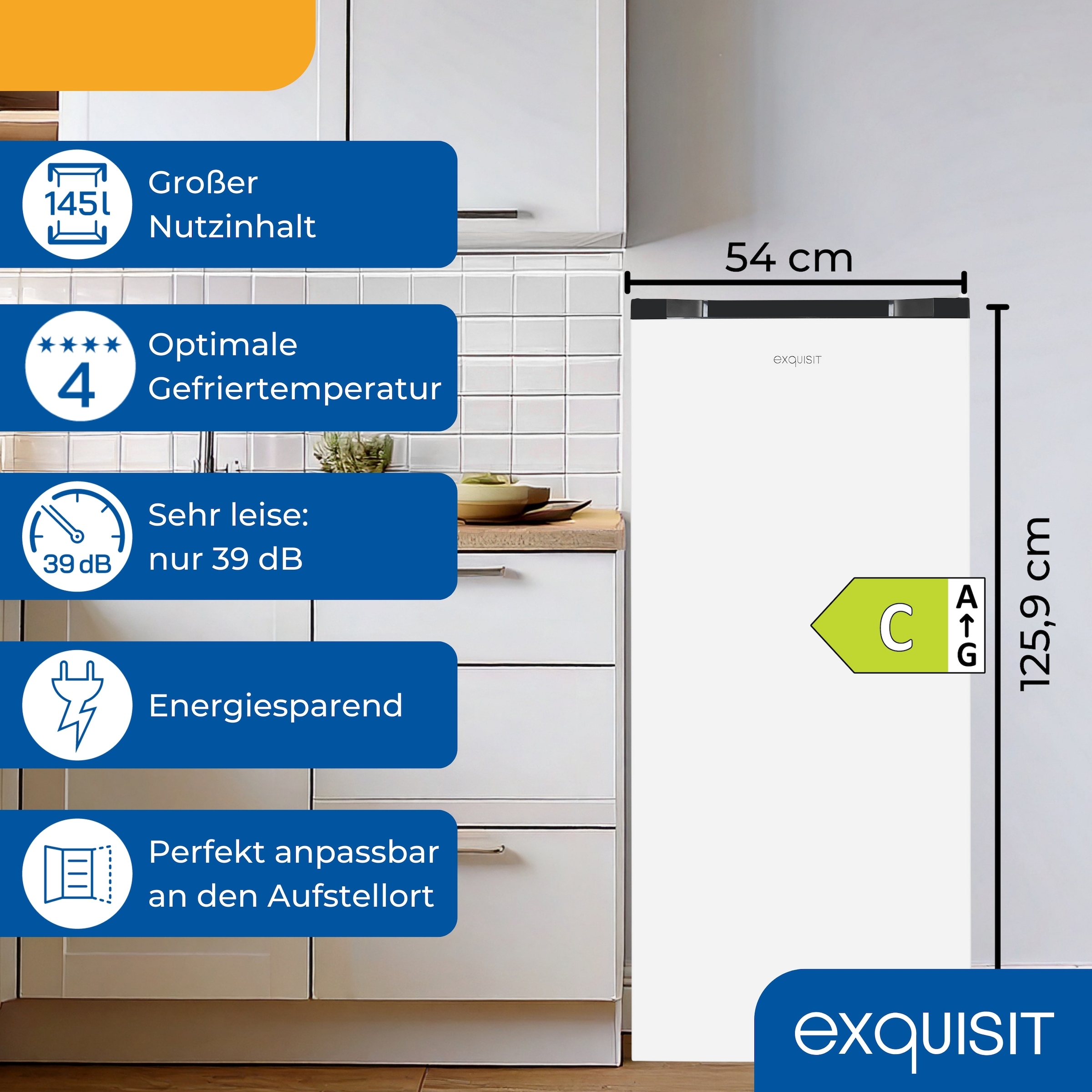 exquisit Gefrierschrank »GS145-050C weiss« 125,9 cm hoch 54 cm breit Perfekt für Ihre Küche:  flexibel, praktisch & klar strukturiert