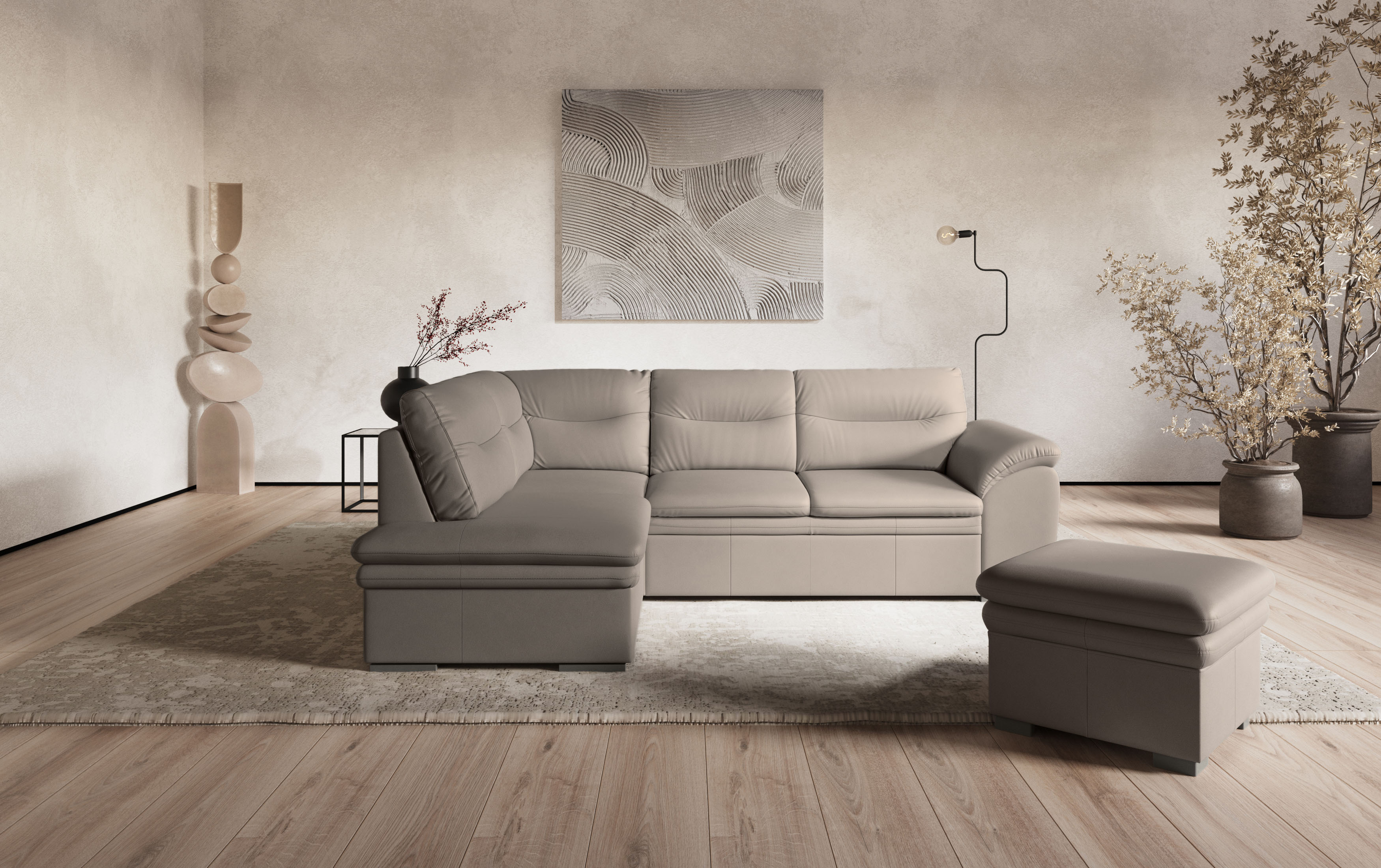 COTTA Ecksofa "Leandra L-Form" wahlweise mit Schlaffunktion & Bettkasten