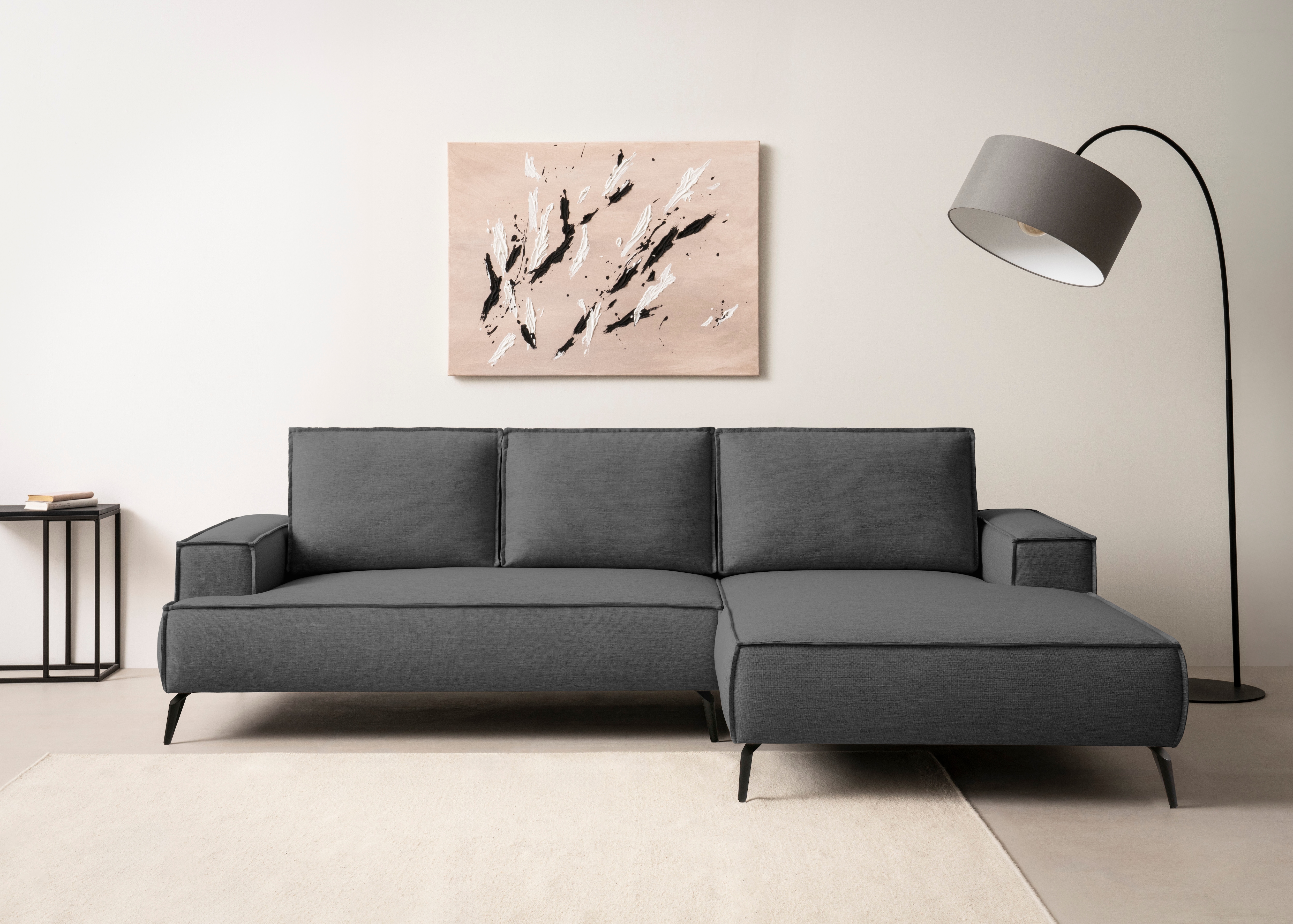 OTTO home Ecksofa "TVINNU Leinenoptik, L-Form, Breite 275 cm" wahlweise Recamiere rechts/links, schwarze Füße, bequemer Sitzkomfort