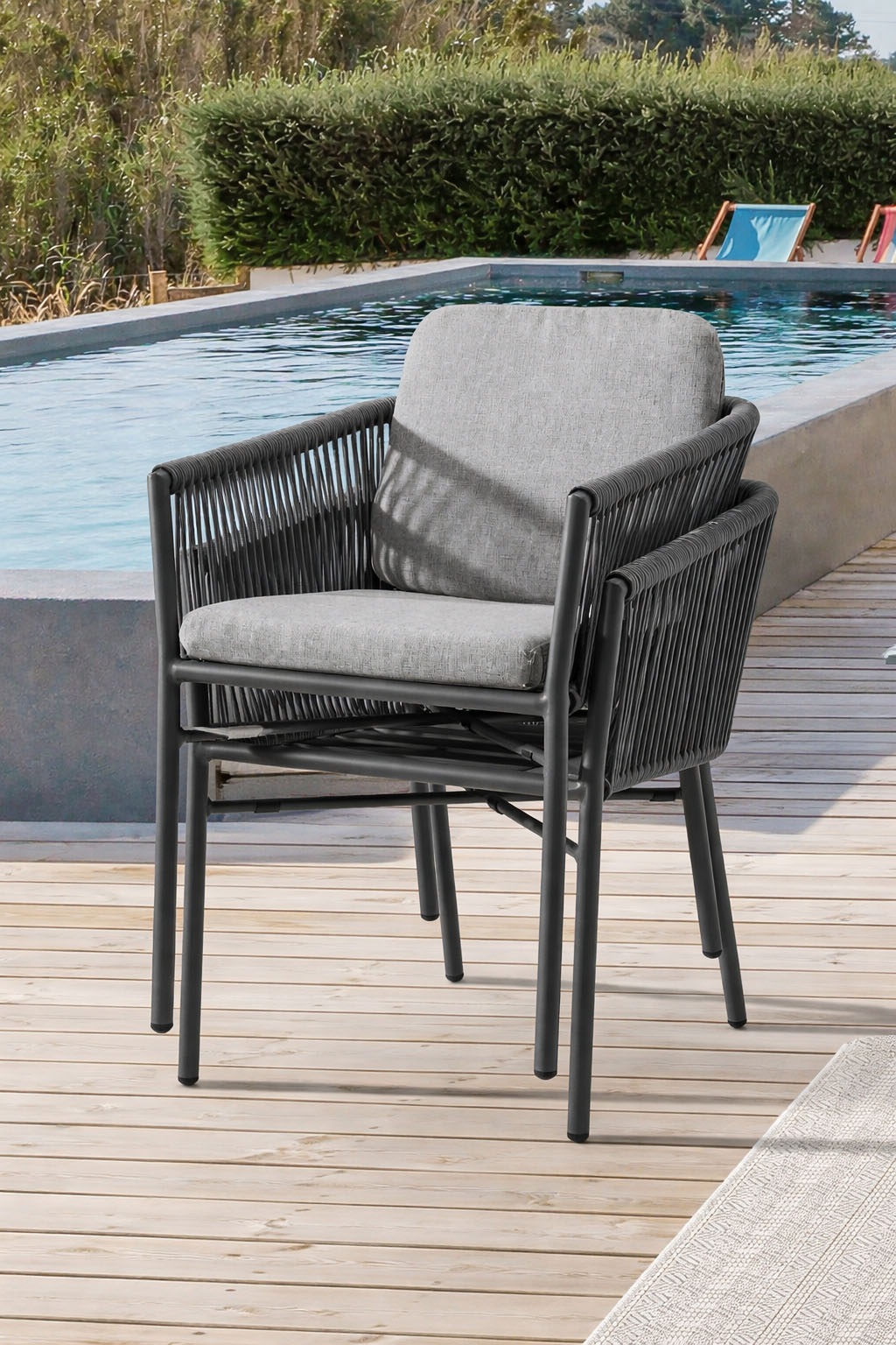 Destiny Garten-Essgruppe »LUCCA SAN MARINO 4 Se + Tisch RE 180x90cm, grau« Set,  Aluminium, Rope, Polywood