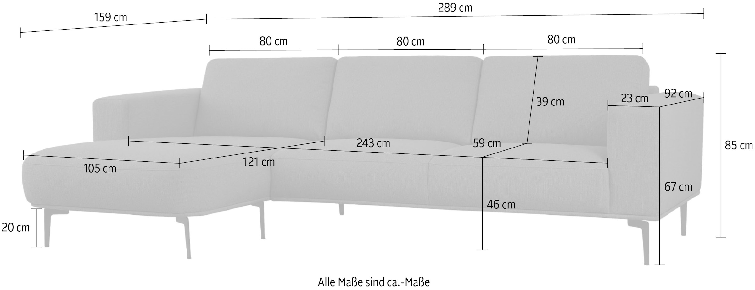 OTTO home Ecksofa »Lillith, 289 cm, L-Form, gemütlicher Sitzkomfort« Eckcouch mit runder Recamiere links/rechts , Strukturstoff