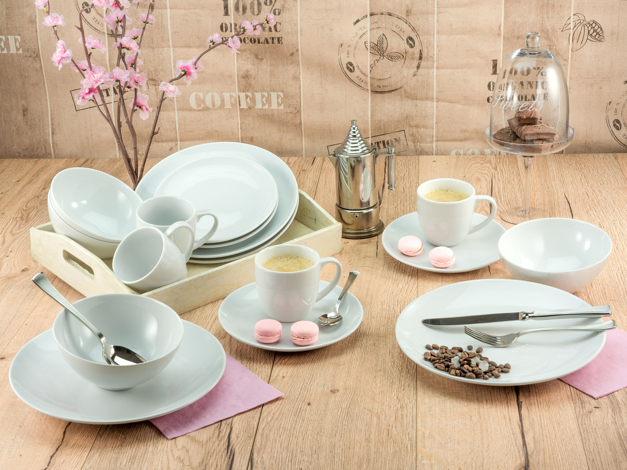 CreaTable Kombiservice »Geschirr-Set Bistrot«, (Set, 16 tlg., Kaffeeservice  und Tafelservice im Set, für 4 Personen), Service, weiß, Profi-Qualität,  funktionell, 16 Teile, für 4 Personen | BAUR