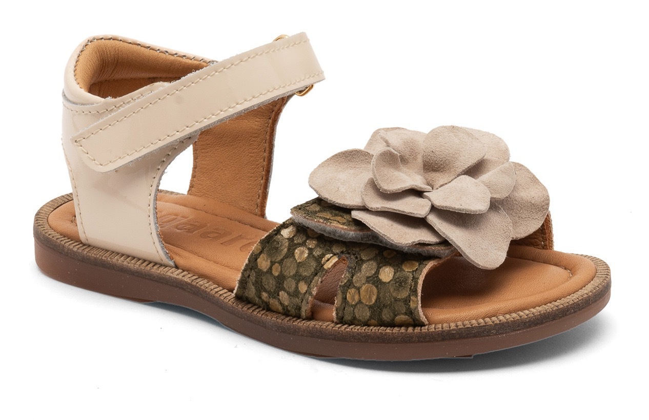 BISGAARD Mädchen Sandale "Weite: normal", Gr. 28, grün, Leder, gemustert, festlich, Schuhe, Klettschuh, Festtagsschuh aus Leder, Größenschablone zum
