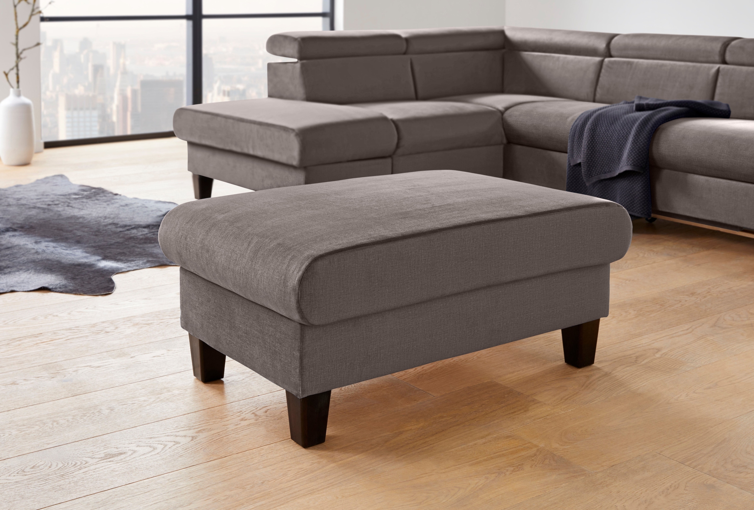 COTTA Polstergarnitur »Morven«, (Set), Set: bestehend aus Ecksofa und Hocker, Kopfteilverstellung