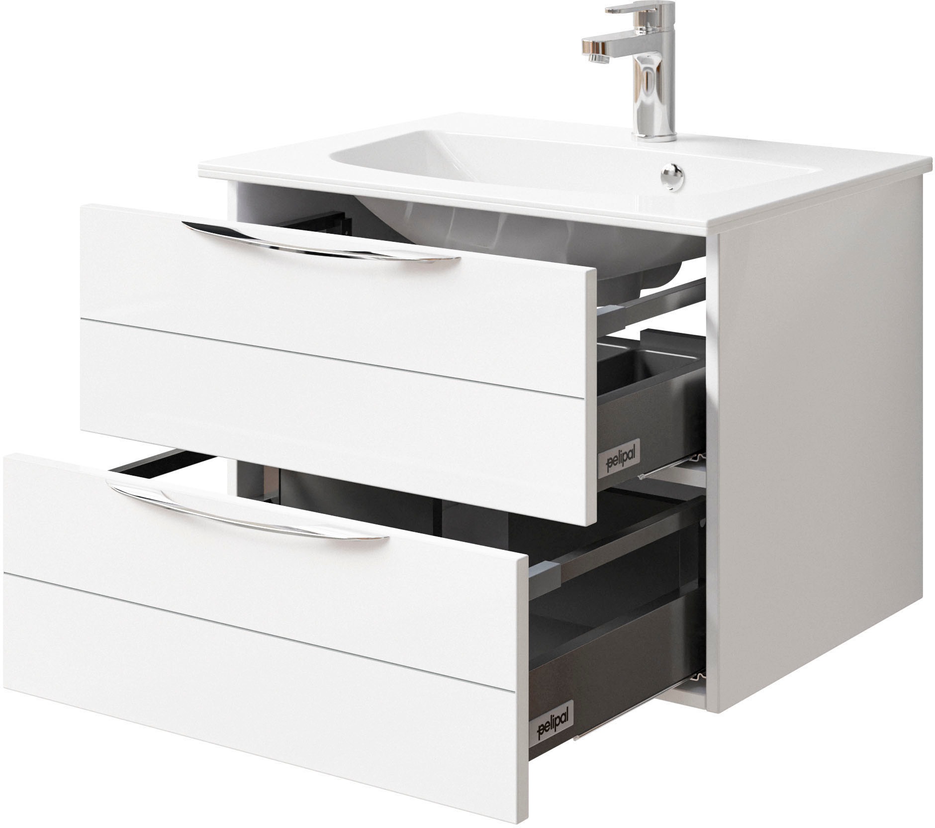 Saphir Waschtisch »Serie 6025 Mineralmarmor-Waschtisch mit Unterschrank, 67 cm breit«, Waschplatz mit 2 Schubladen, hängend, verschiedene Ausführungen