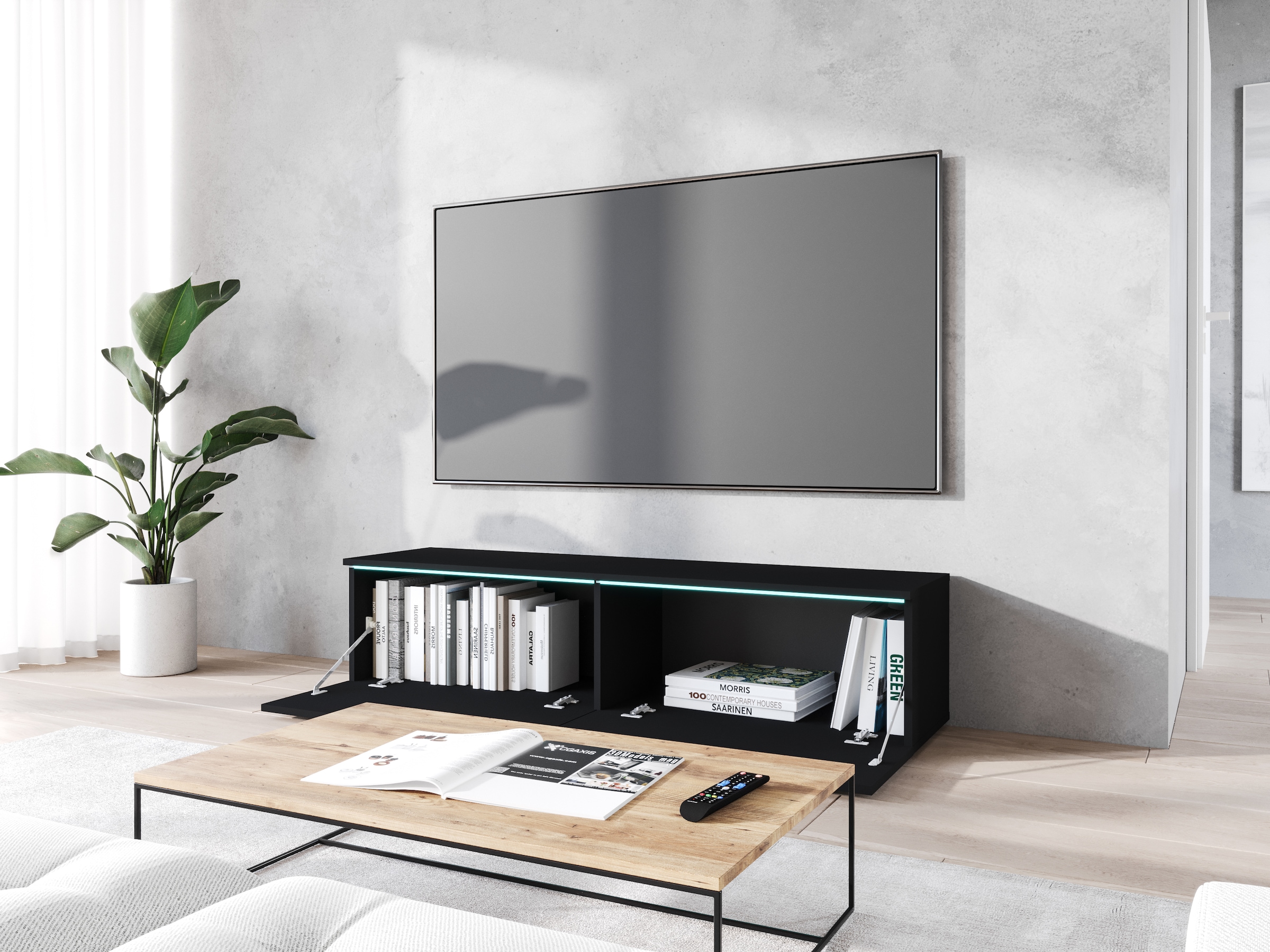 INOSIGN Lowboard »LOWBOARD D, wahlweise mit oder ohne Beleuchtung«, modernes TV-Board ohne Griffe, mit viel Stauraum,stehend und hängend
