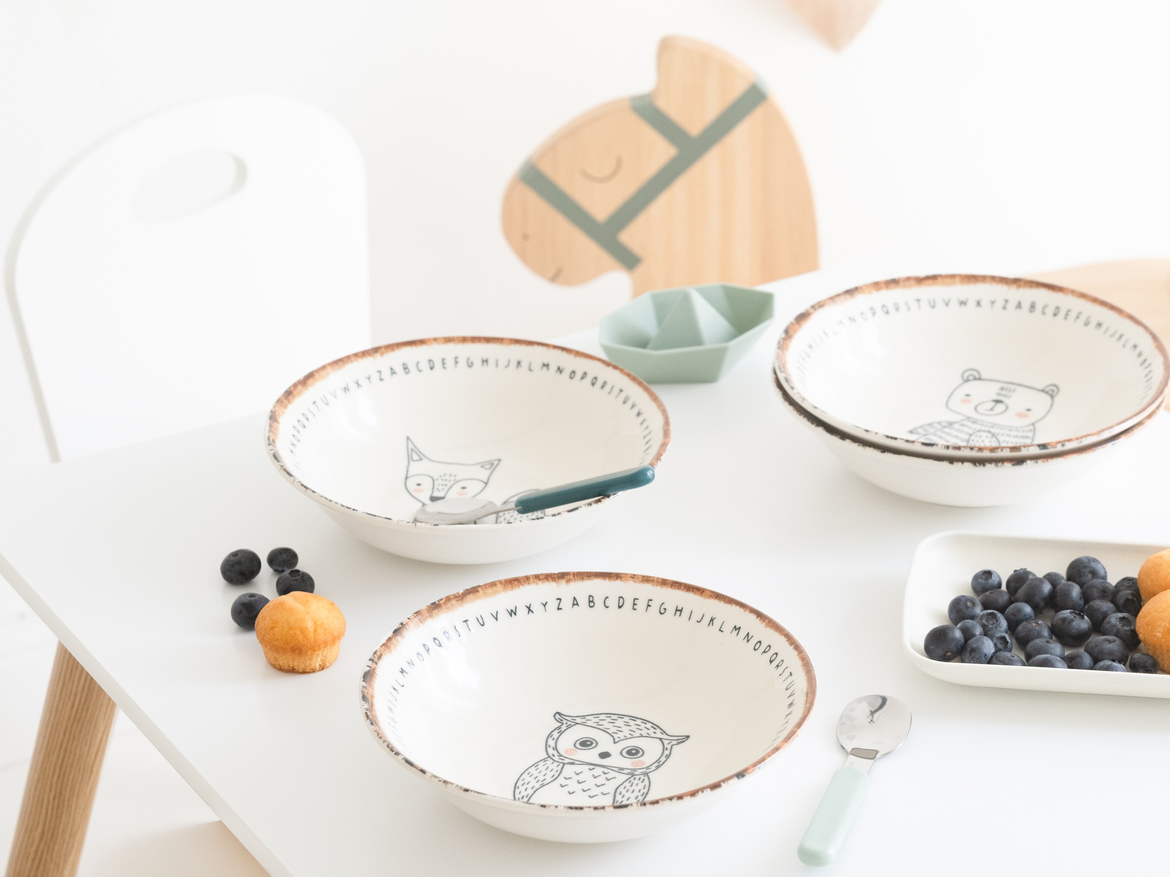 CreaTable Müslischale »Freunde des Waldes, Schale 18,5 cm, 4-tlg.« 4 aus Steinzeug Unregelmäßig gefärbter Rand, Unikat