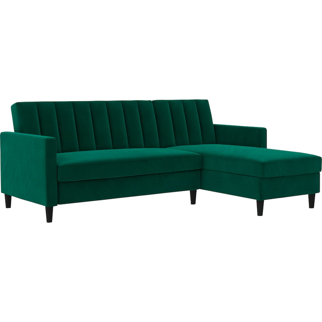 Dorel Home Ecksofa mit Schlafffunktion, Recamiere mit Stauraum beidseitig montierbar, Rückenlehne 2-teilig und 3-fach verstellbar