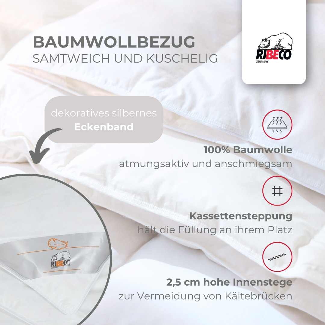 RIBECO Federbettdecke + Federkissen »Laram, 2-tlg. Naturprodukt zum TOP-Preis!«, (Spar-Set), Decke mit Kissen, verschiedene Größen, Bettdecke 135x200, 155x220 cm