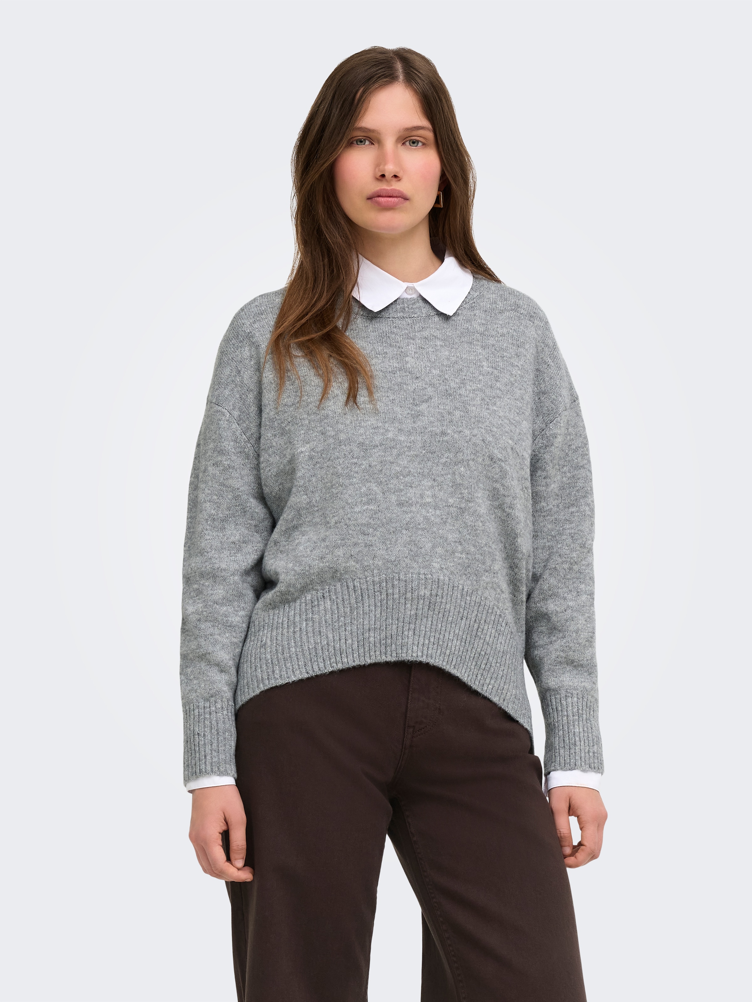 ONLY Rundhalspullover "ONLALIVIA LS HIGH-LOW O-NECK NOOS KNT" Materialmix, regular fit