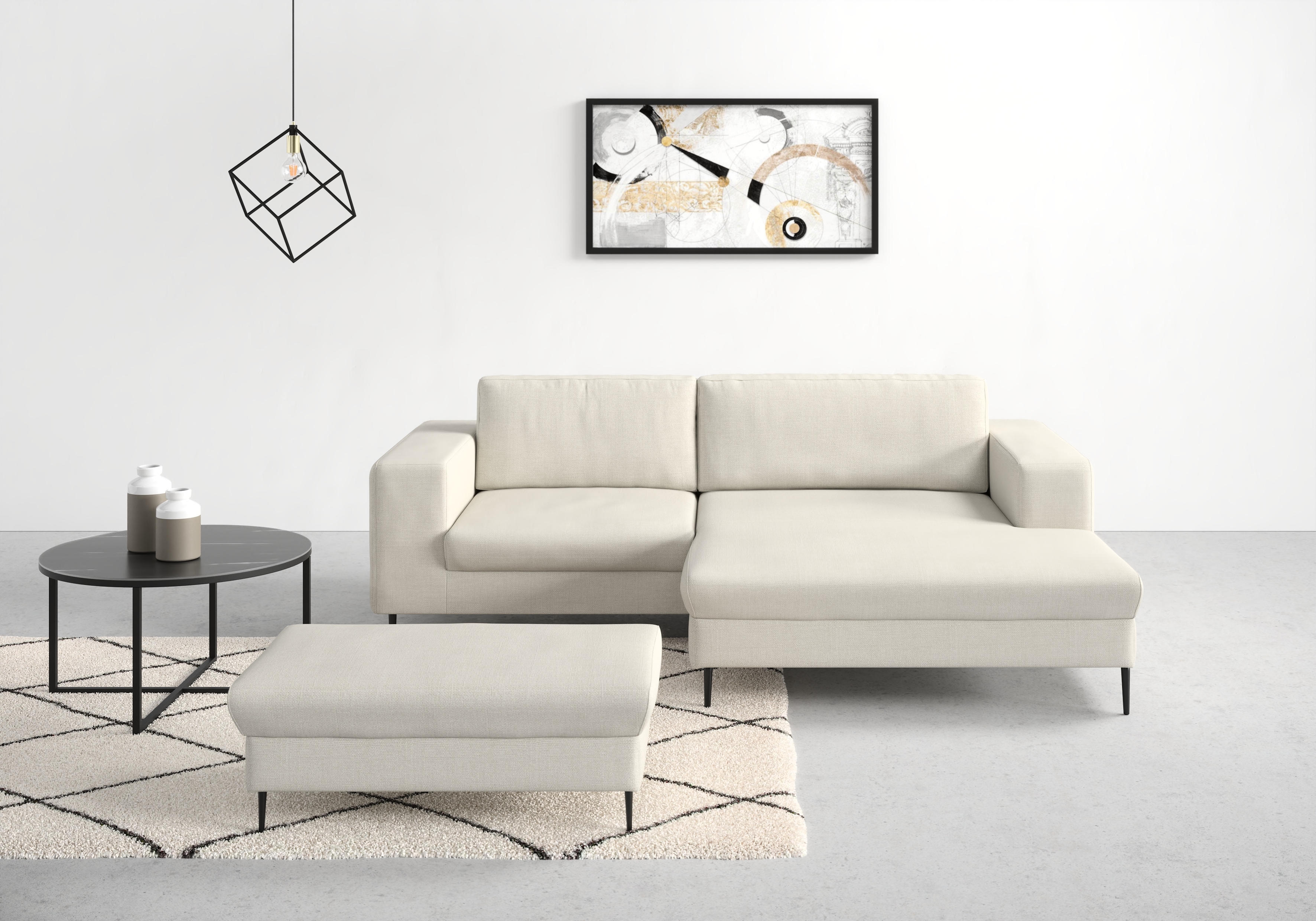 DOMO collection Ecksofa "Modica kompakt und elegant, Breite 244, L-Form" Auch in Cord, Fußhöhe passend für gängige Saugroboter