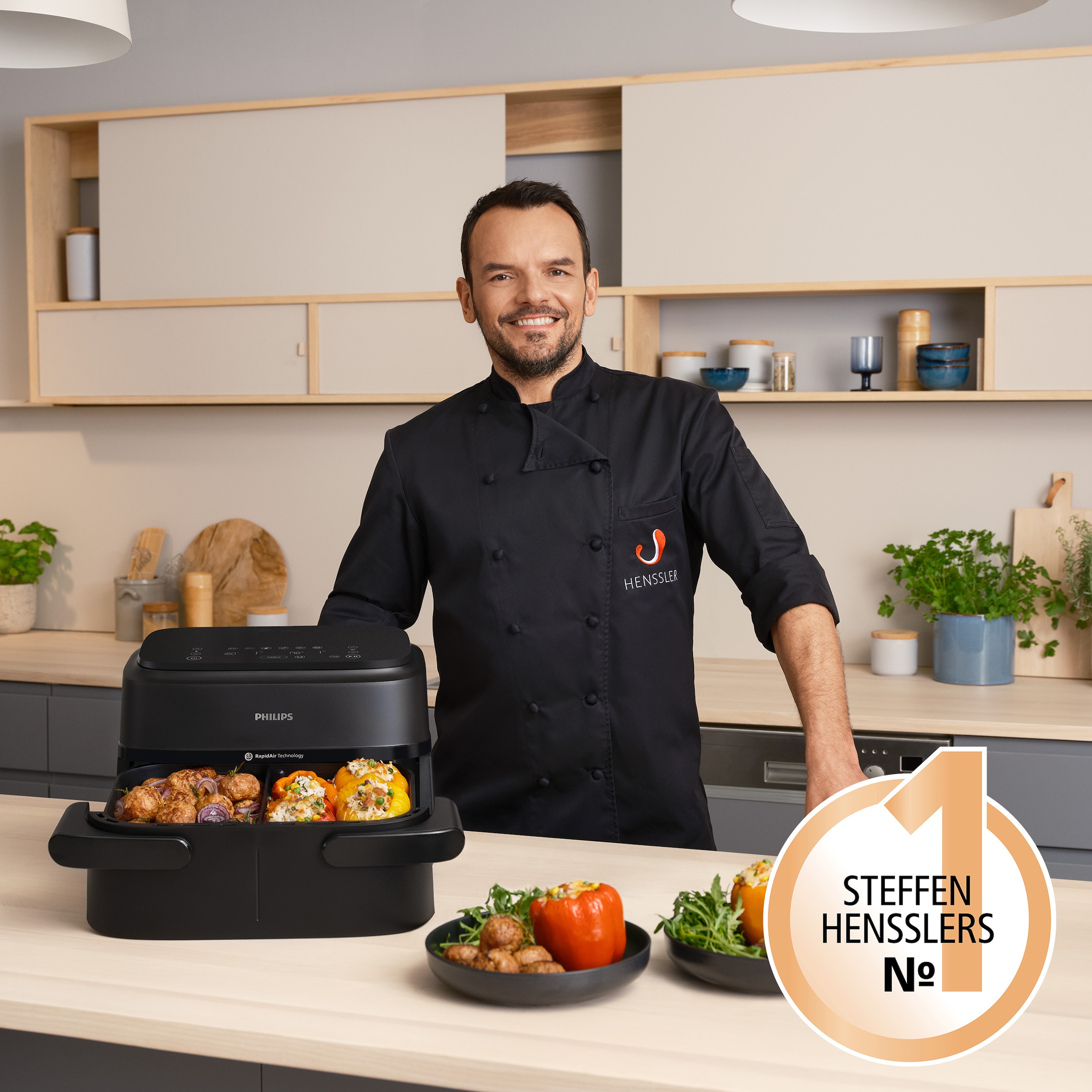 Philips Heißluftfritteuse »Airfryer 1000 Flexible Basket NA150/00, zwei Körbe mit 7.1L«, 2450 W, RapidAir Technologie und 10 Kochfunktionen; Schwarz