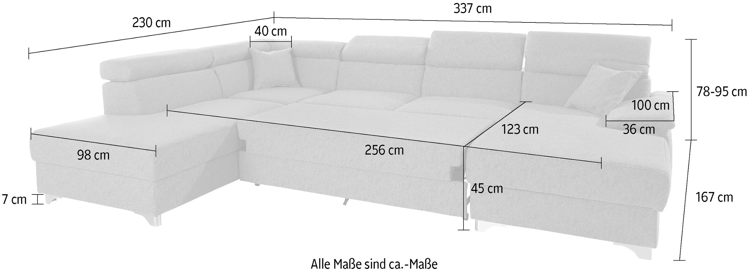DOMO collection Wohnlandschaft »Mira, inklusive Kopfteilverstellung für mehr Wohlfühlkomfort, U-Form«, wahlweise mit Bettfunktion und Bettkasten, elegant und modern