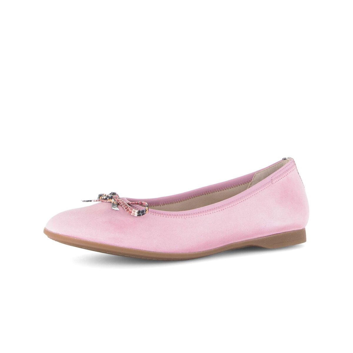 Ballerina GABOR, Damen, Gr. 38,5, rosa, Ziegenveloursleder, Schuhe Ballerina, Businessschuh, Flats, Schlupfschuh mit Zierscheife