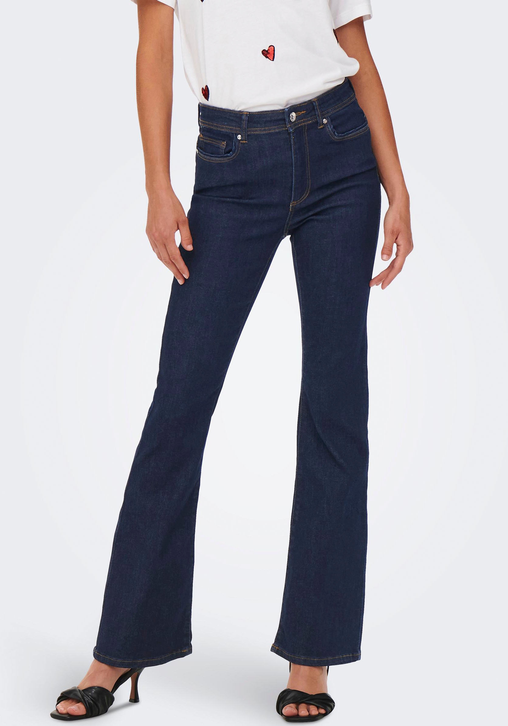 ONLY Bootcut-Jeans "ONLWAUW LIFE HW FLARED RINSE DNM" Materialmix, bootcut fit