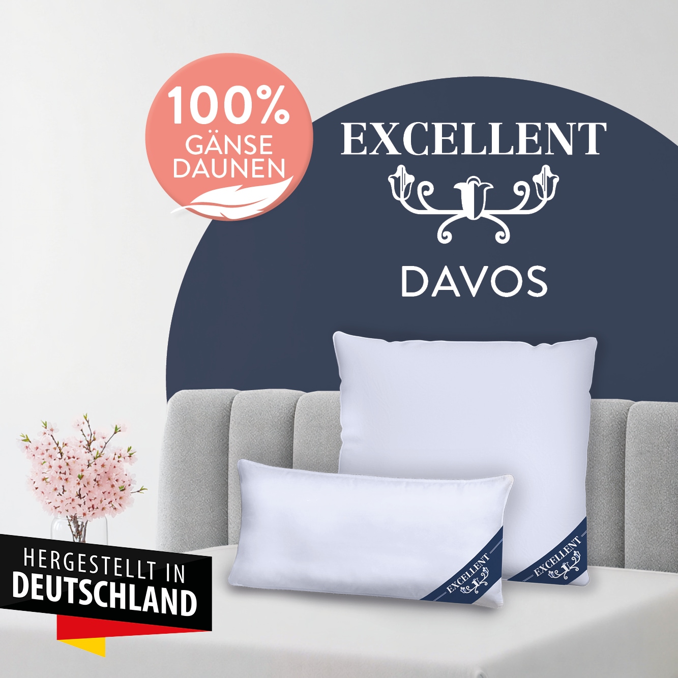 Excellent Daunenbettdecke + 3-Kammer-Kopfkissen "Davos" Bettdecken-Set mit Kopfkissen, Bettdecke 135x200 und 155x220 cm