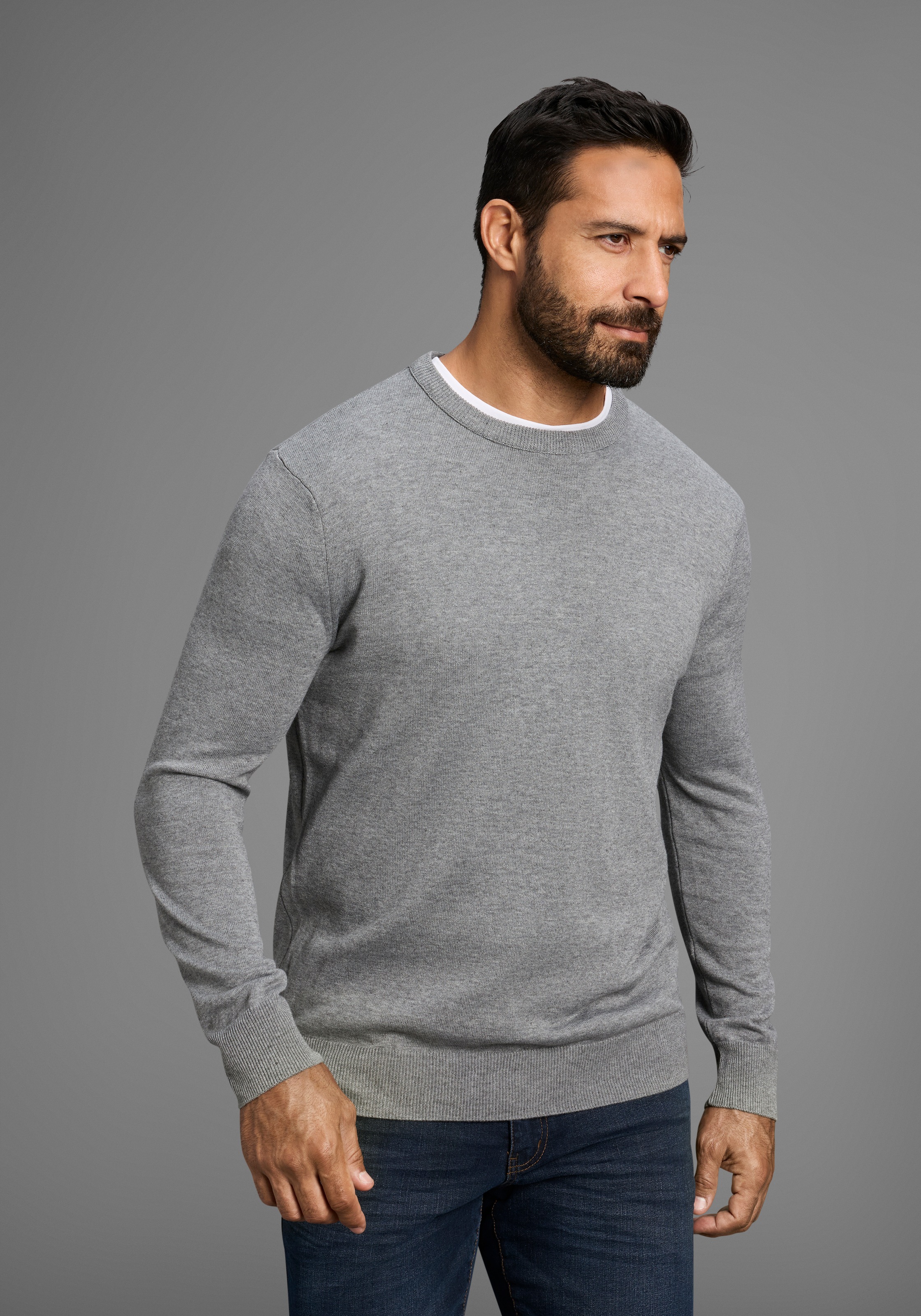 Mans World Rundhalspullover "Neue Kollektion DP Grau & Schwarz", in Feinstr günstig online kaufen